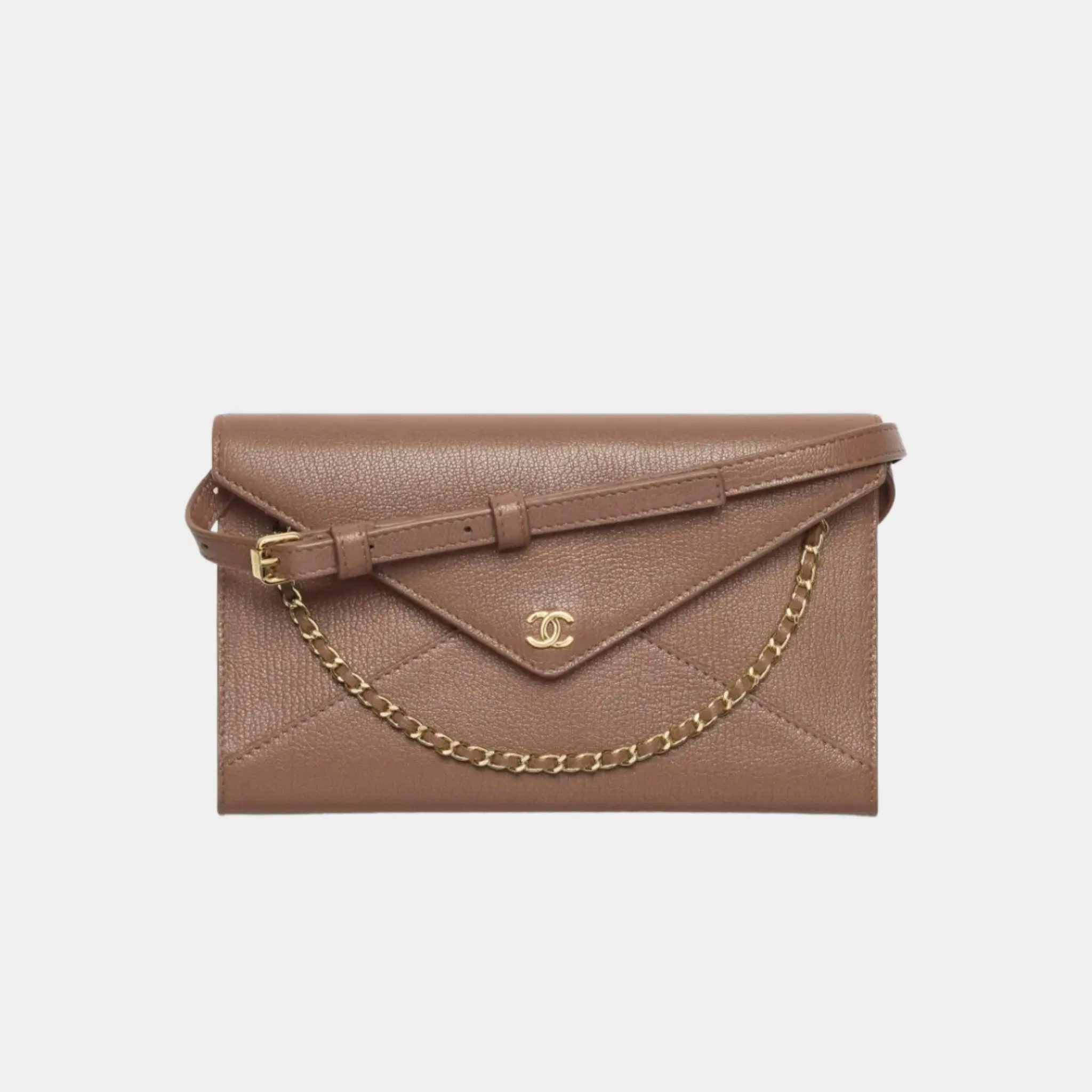 Clutch with Leather Strap in Grained Goatskin & Gold Metal