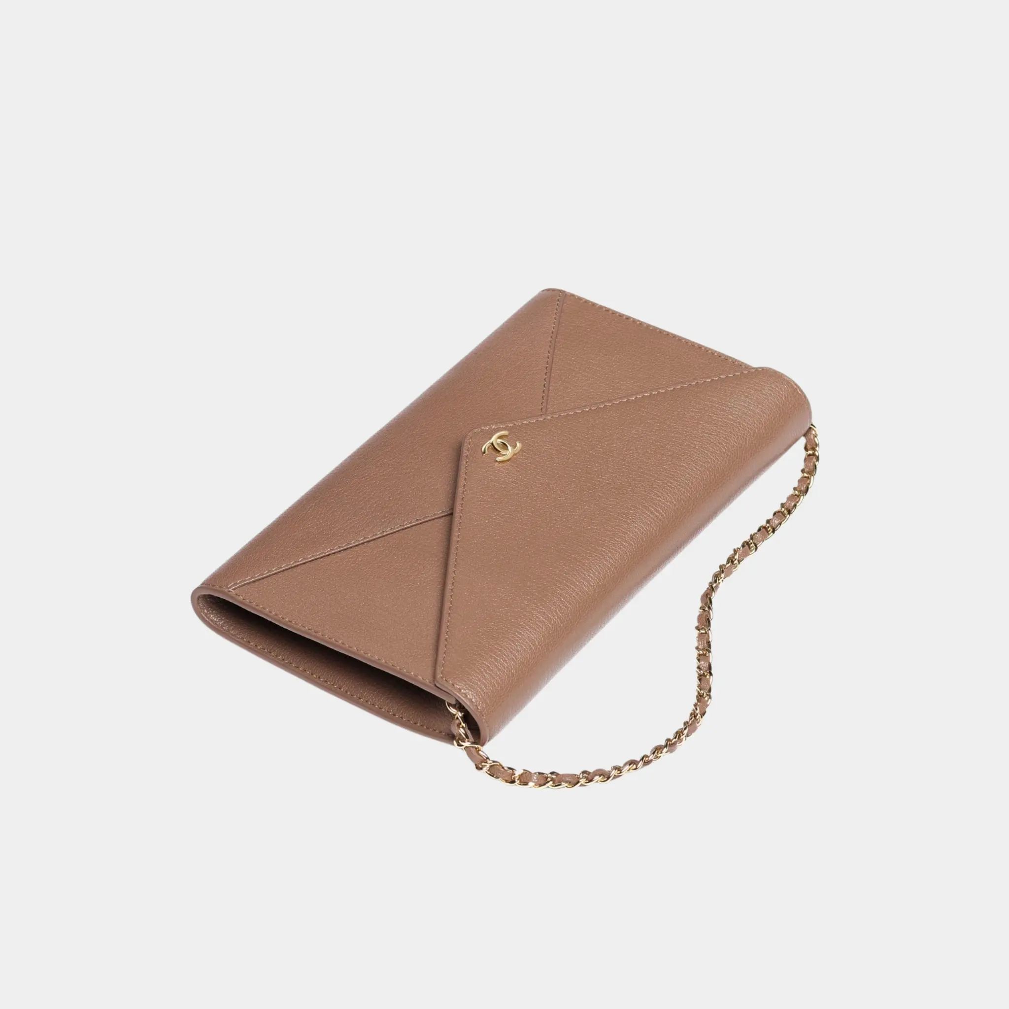 Clutch with Leather Strap in Grained Goatskin & Gold Metal - Image 2