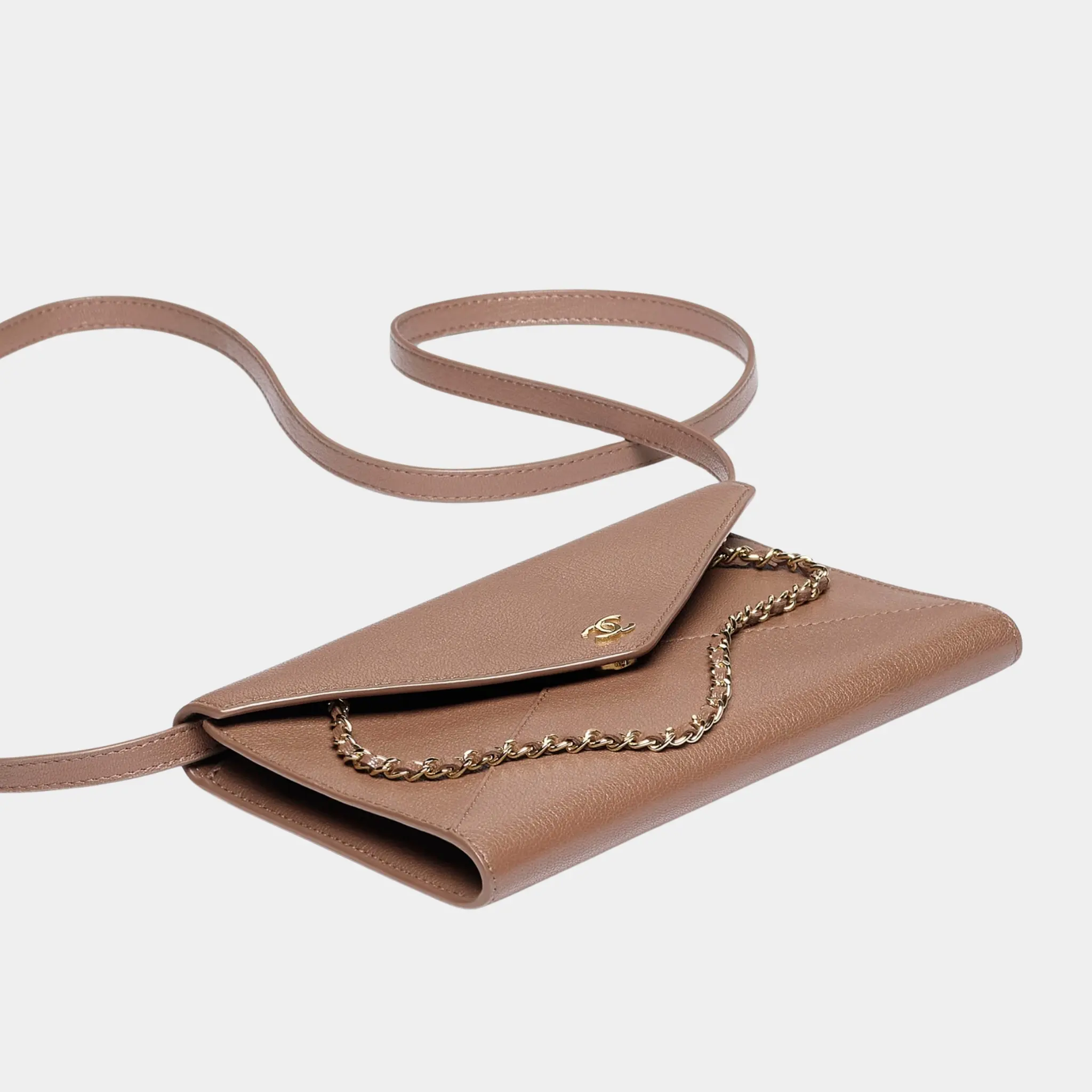 Clutch with Leather Strap in Grained Goatskin & Gold Metal - Image 3