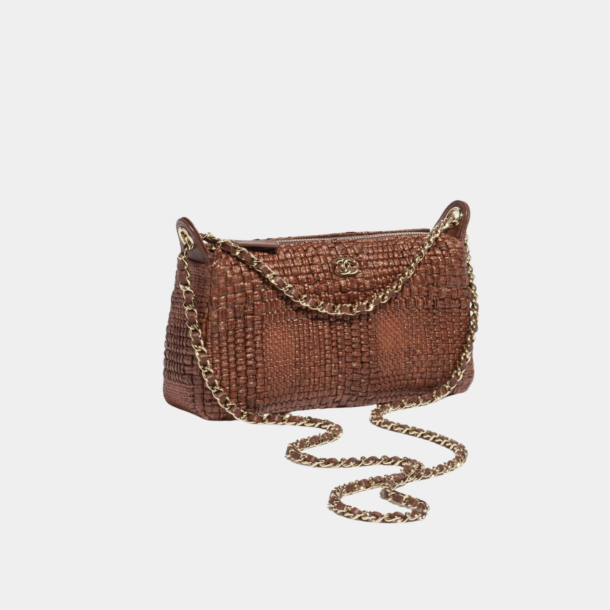 Clutch With Chain Braided Raffia & Gold Tone Metal - Image 2