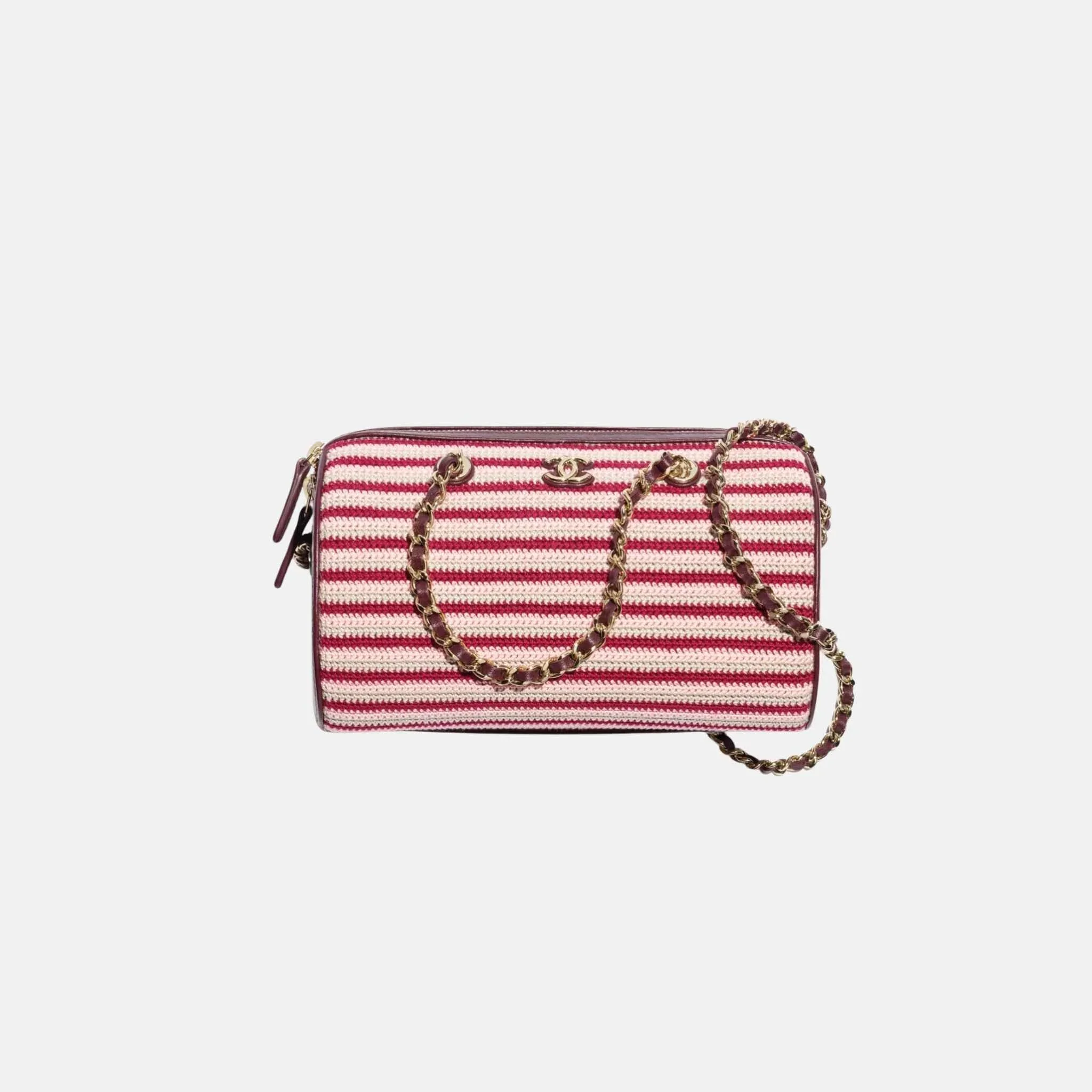 Clutch with Chain in Crochet Lambskin and Gold Tone Metal