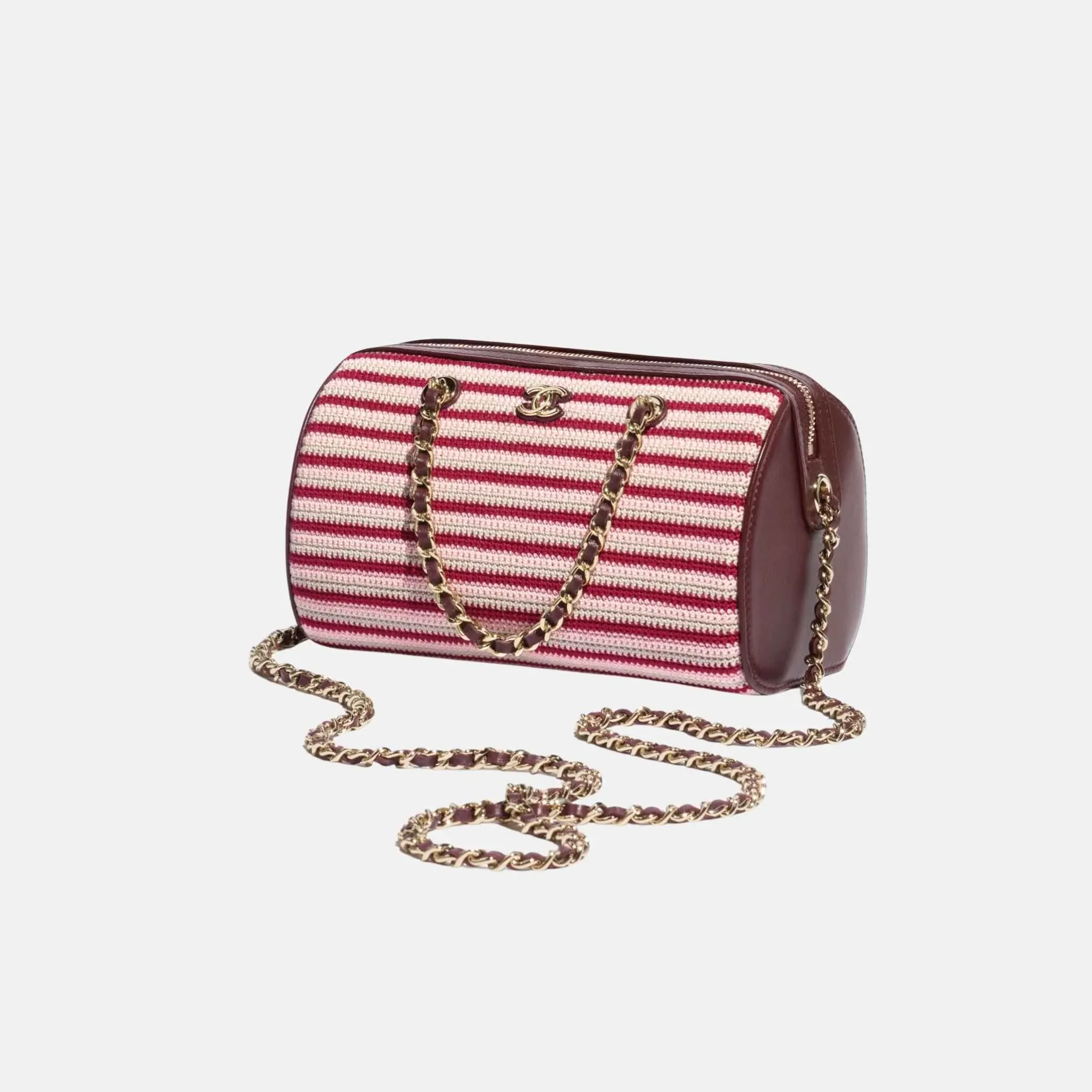Clutch with Chain in Crochet Lambskin and Gold Tone Metal - Image 2