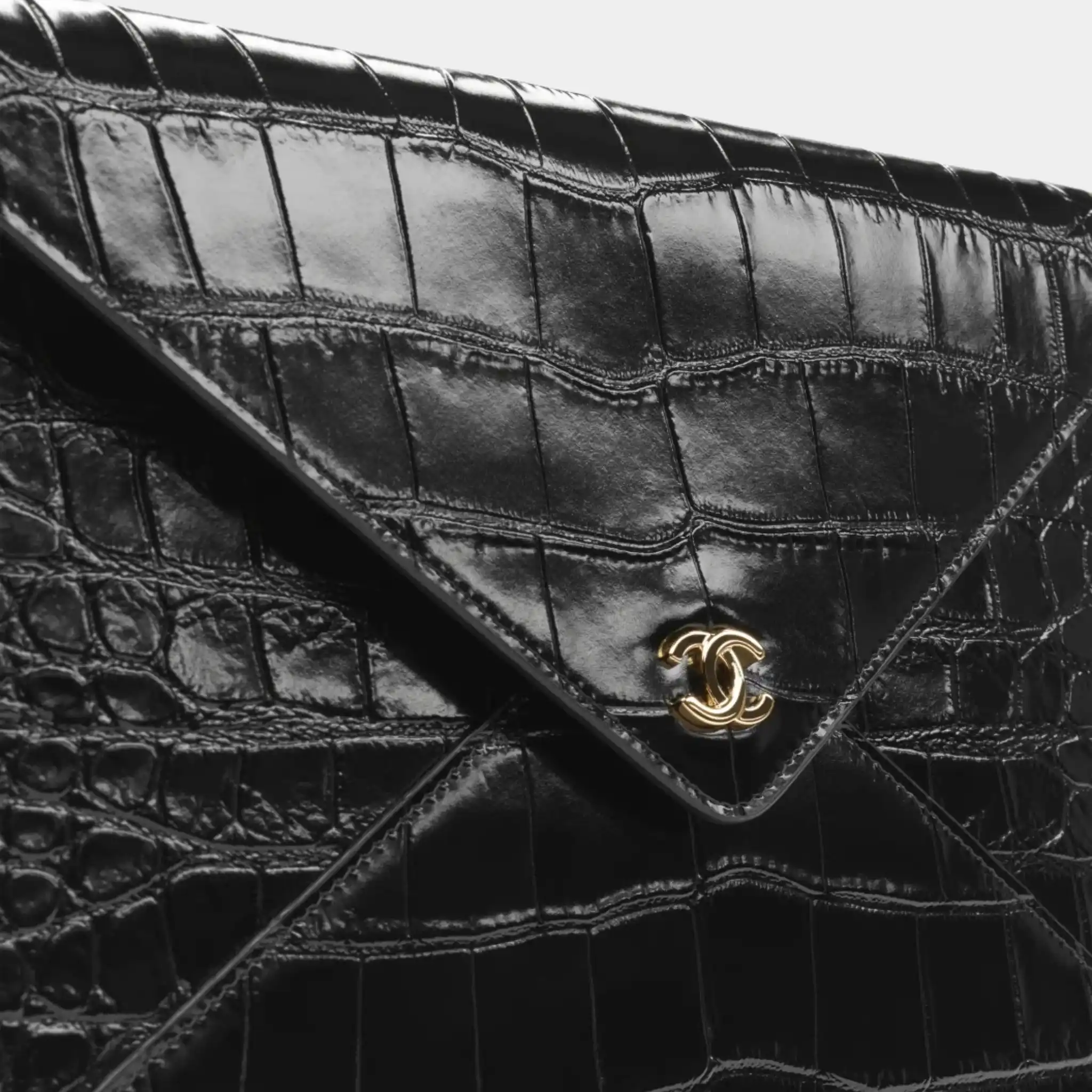 Clutch with Chain in Crocodile Embossed Calfskin & Gold-Tone Metal - Image 3