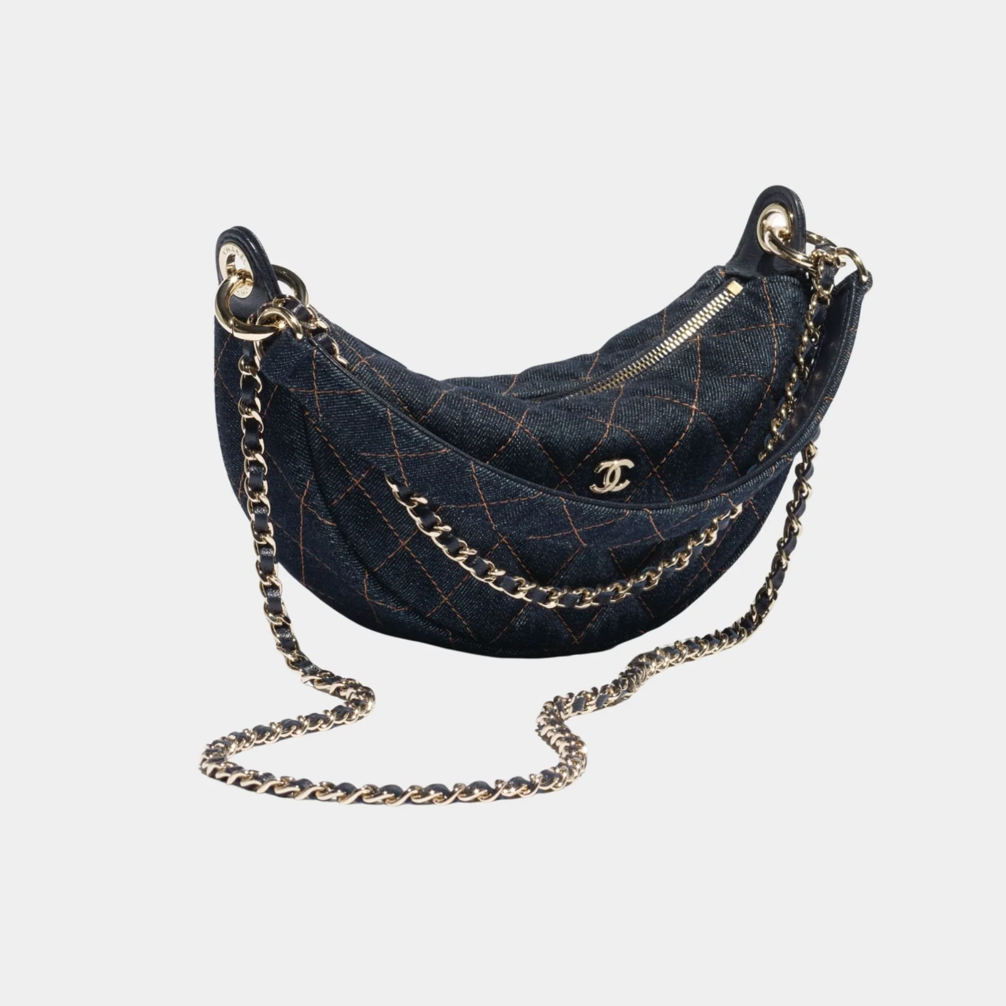 Clutch With Chain Denim & Gold Metal - Image 2