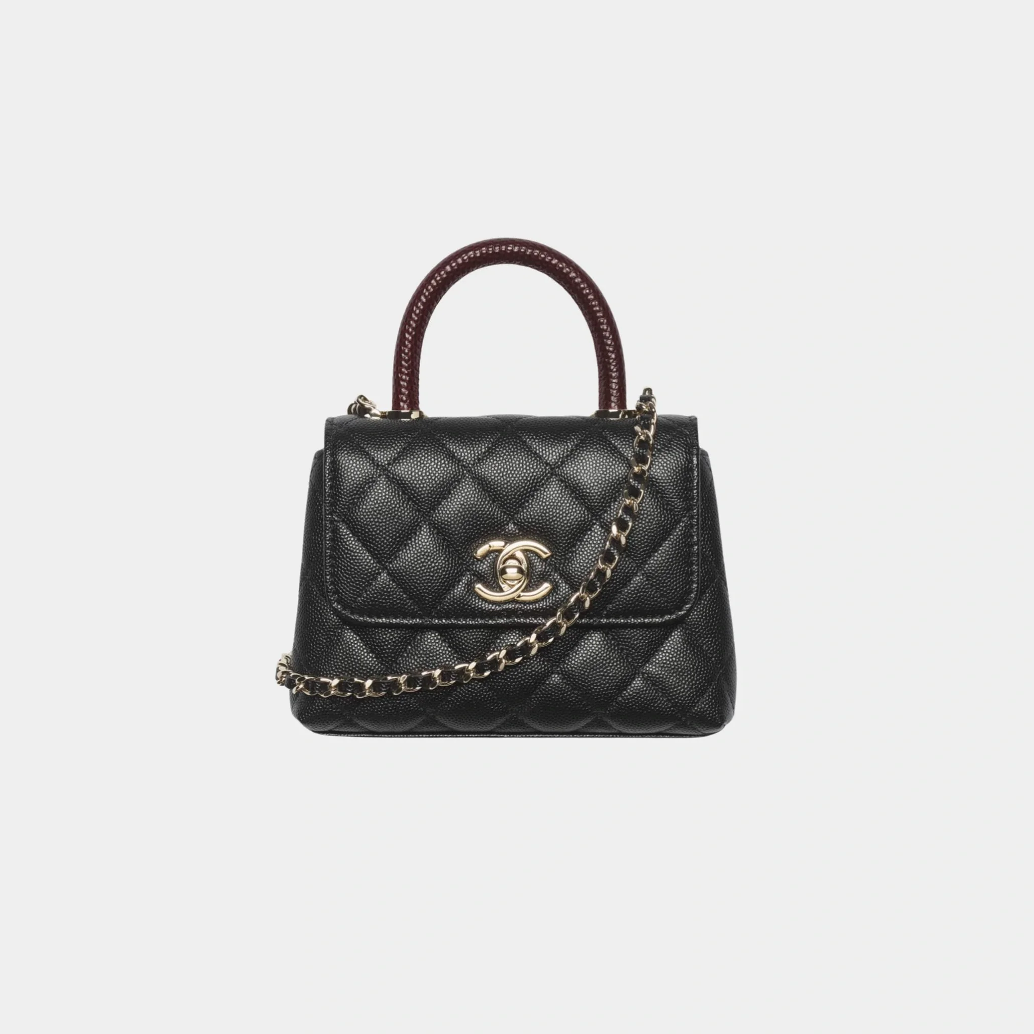Clutch With Chain Grained Calfskin Lizard Embossed Calfskin & Gold Tone Metal