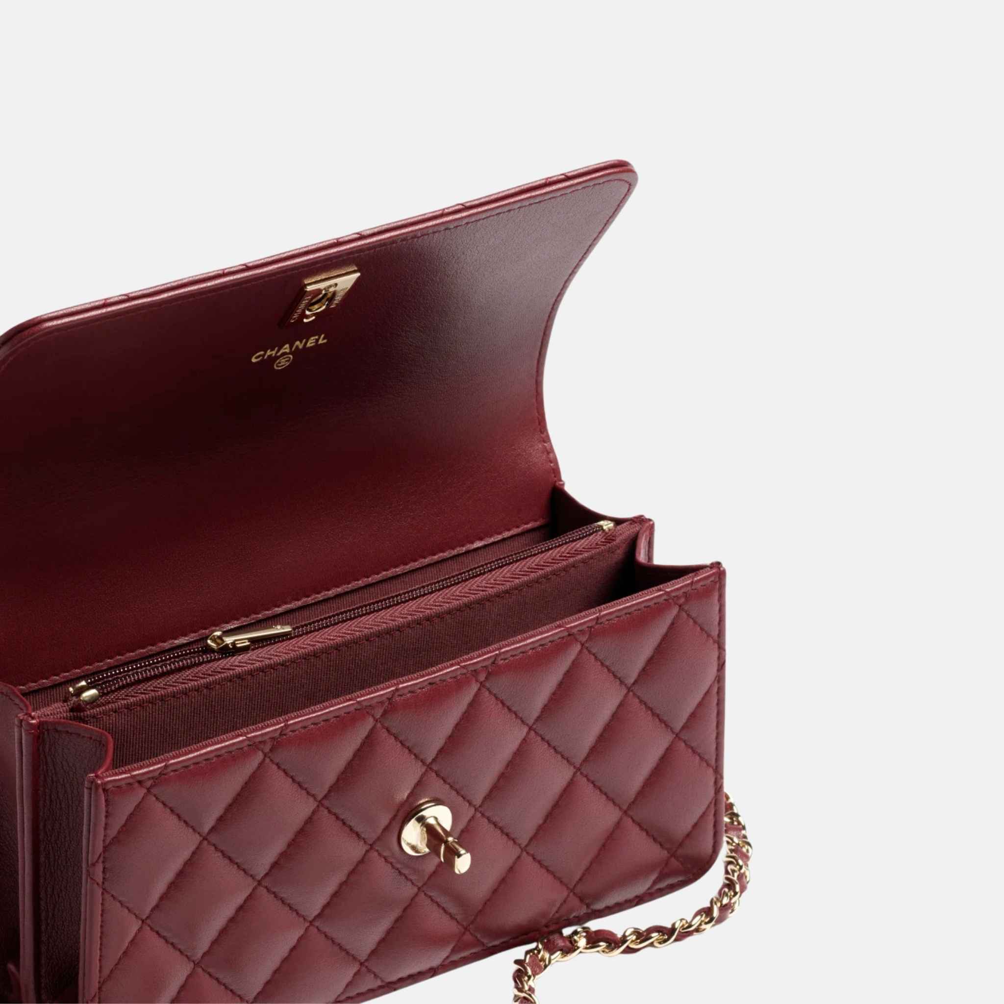 Clutch with Chain in Lambskin and Rhinestones - Image 2