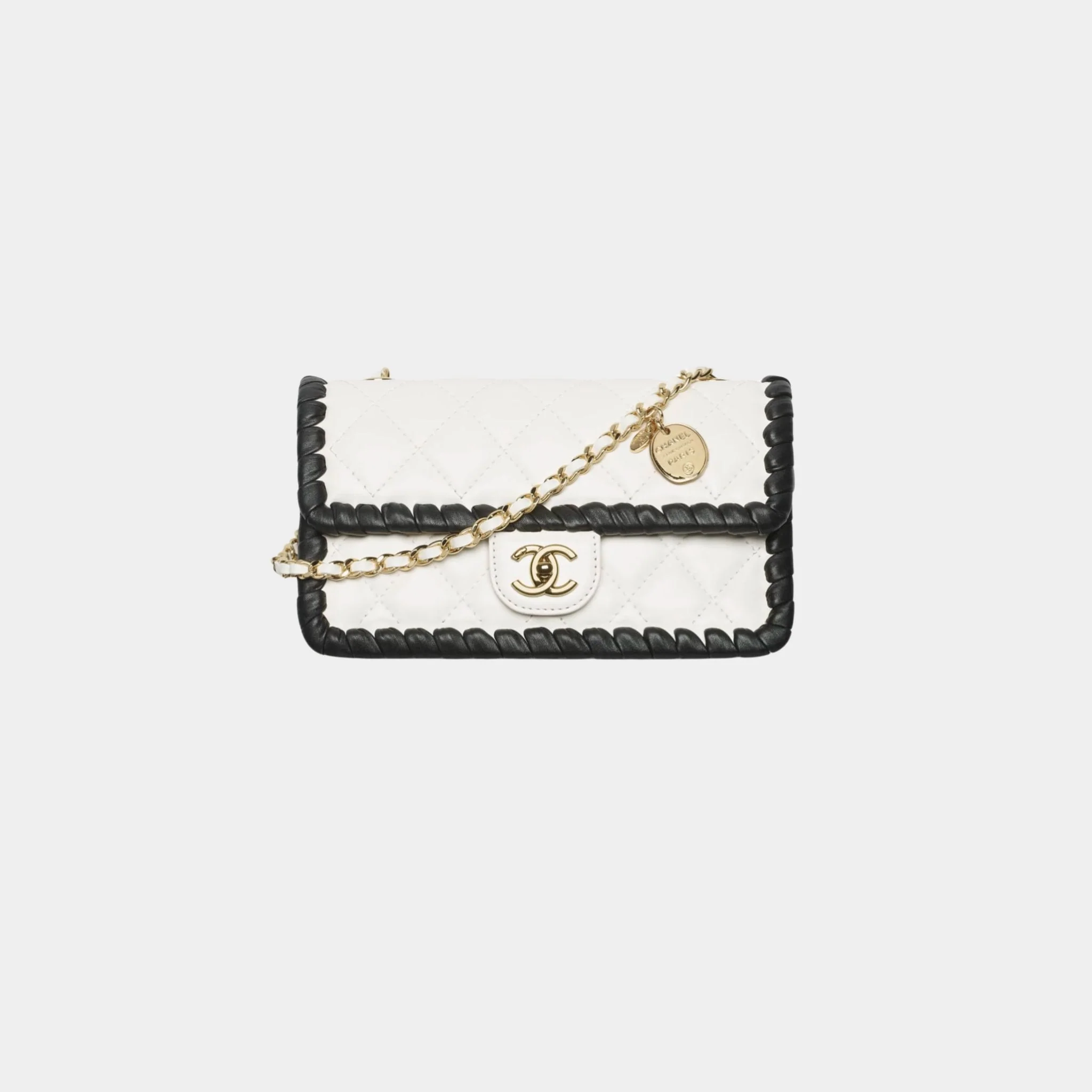 Clutch With Chain Lambskin Braided Calfskin & Gold Tone Metal