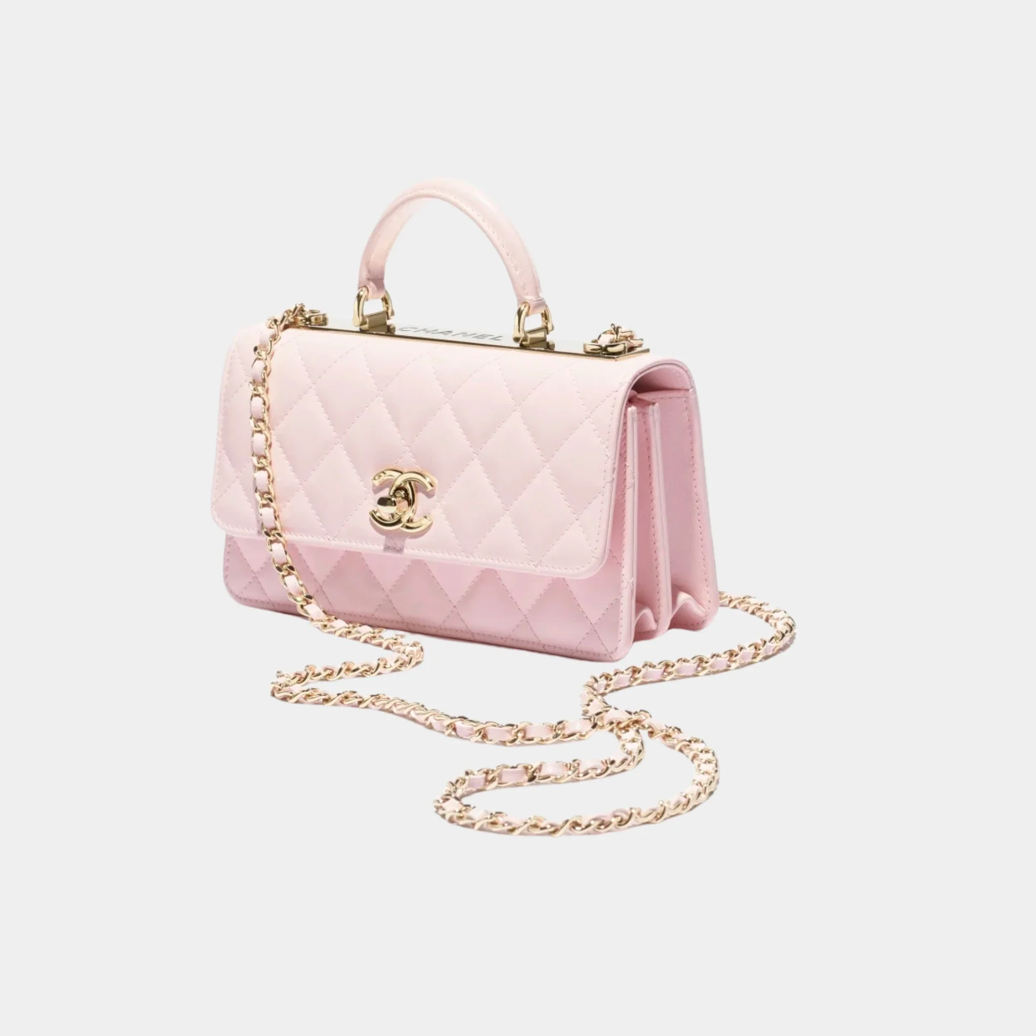 Clutch With Chain Lambskin in Light Pink