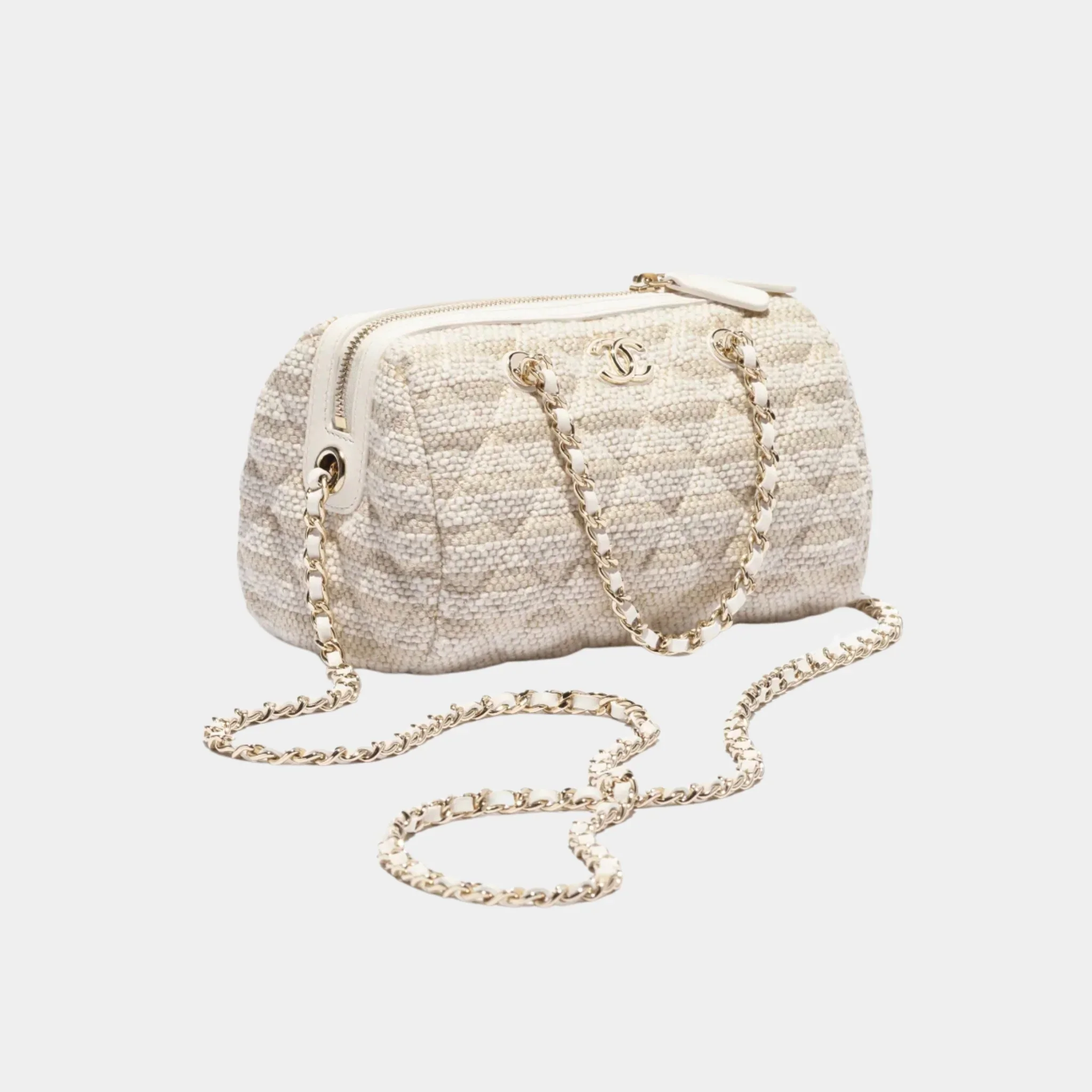 Clutch With Chain Printed Fabric & Gold Metal