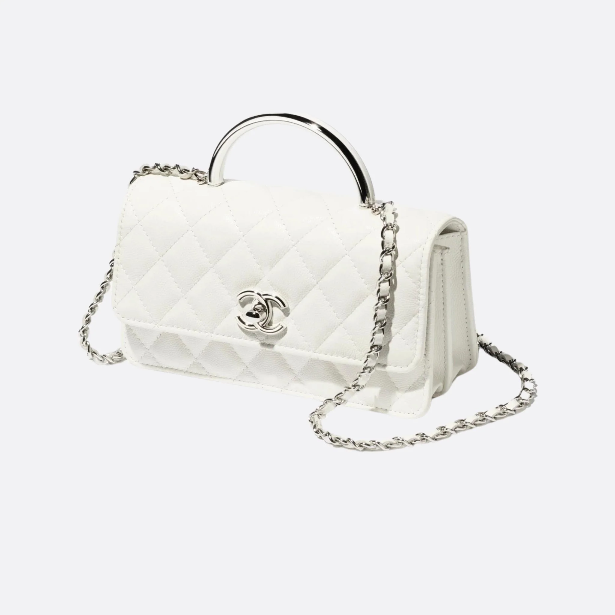 Clutch with Chain Shiny grained Calfskin Resin Silver-Tone Metal - Image 2