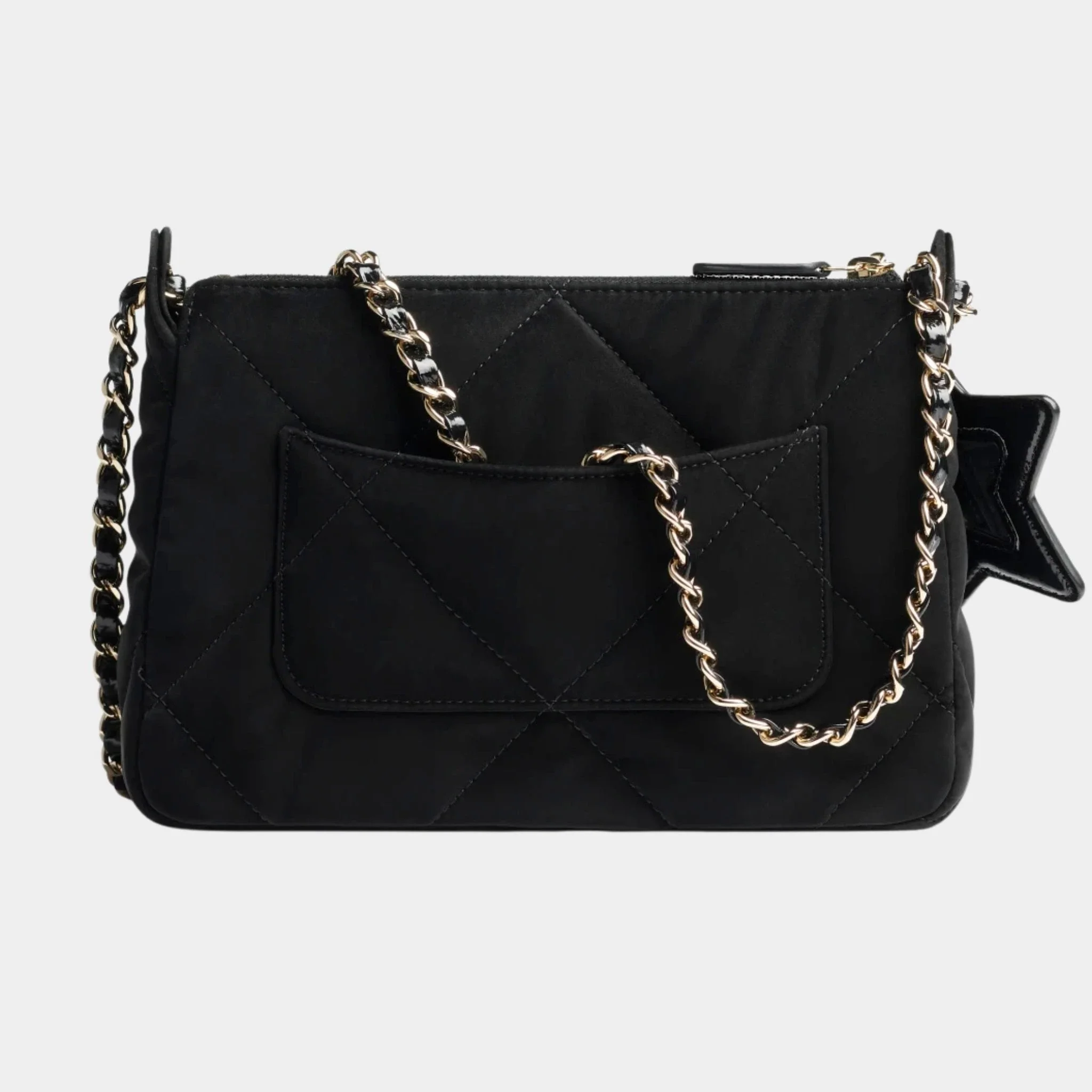 Clutch with chain Velvet-effect nylon Shiny crinkled calfskin - Image 3
