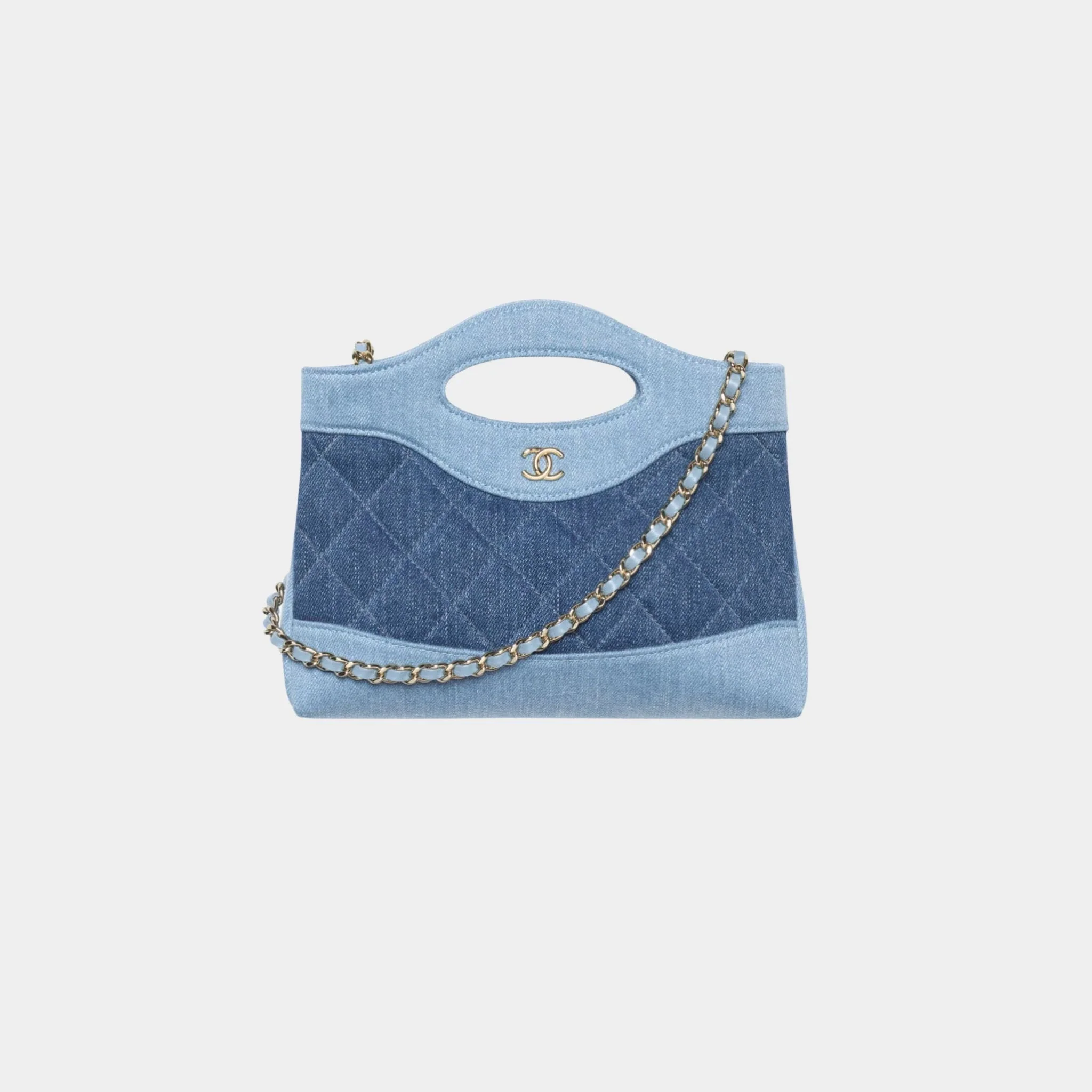 Clutch With Chain Washed Demin & Gold Tone Metal