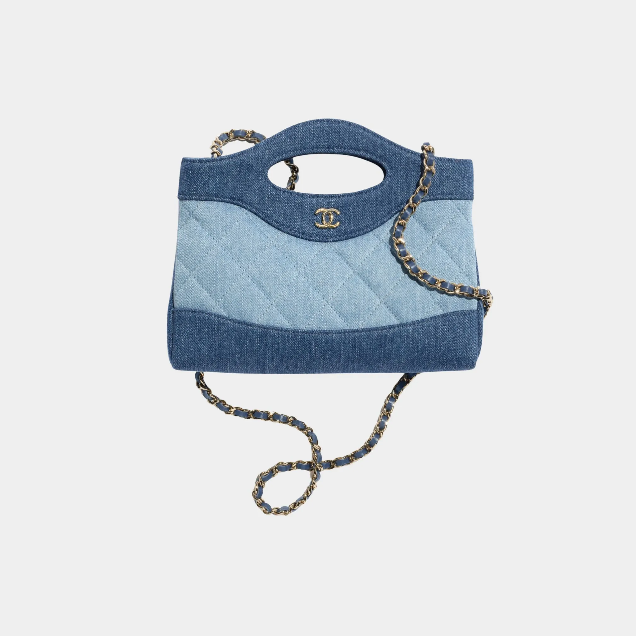Clutch With Chain Washed Demin & Gold Tone Metal - Image 2