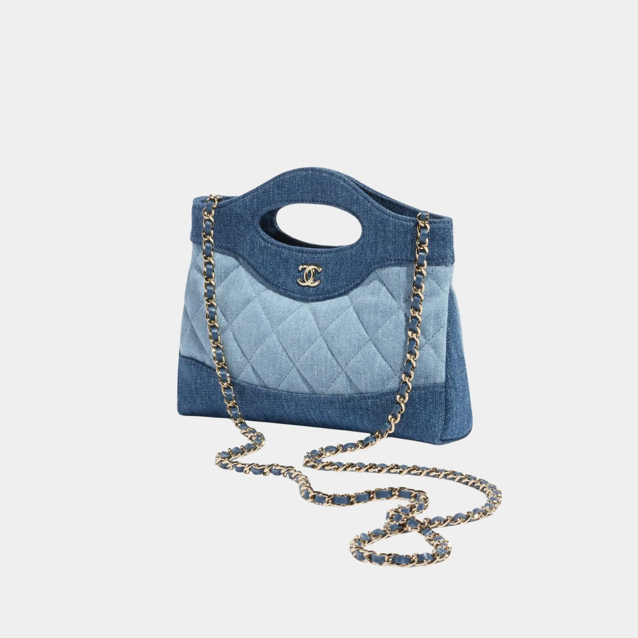 Clutch With Chain Washed Demin & Gold Tone Metal - Image 3