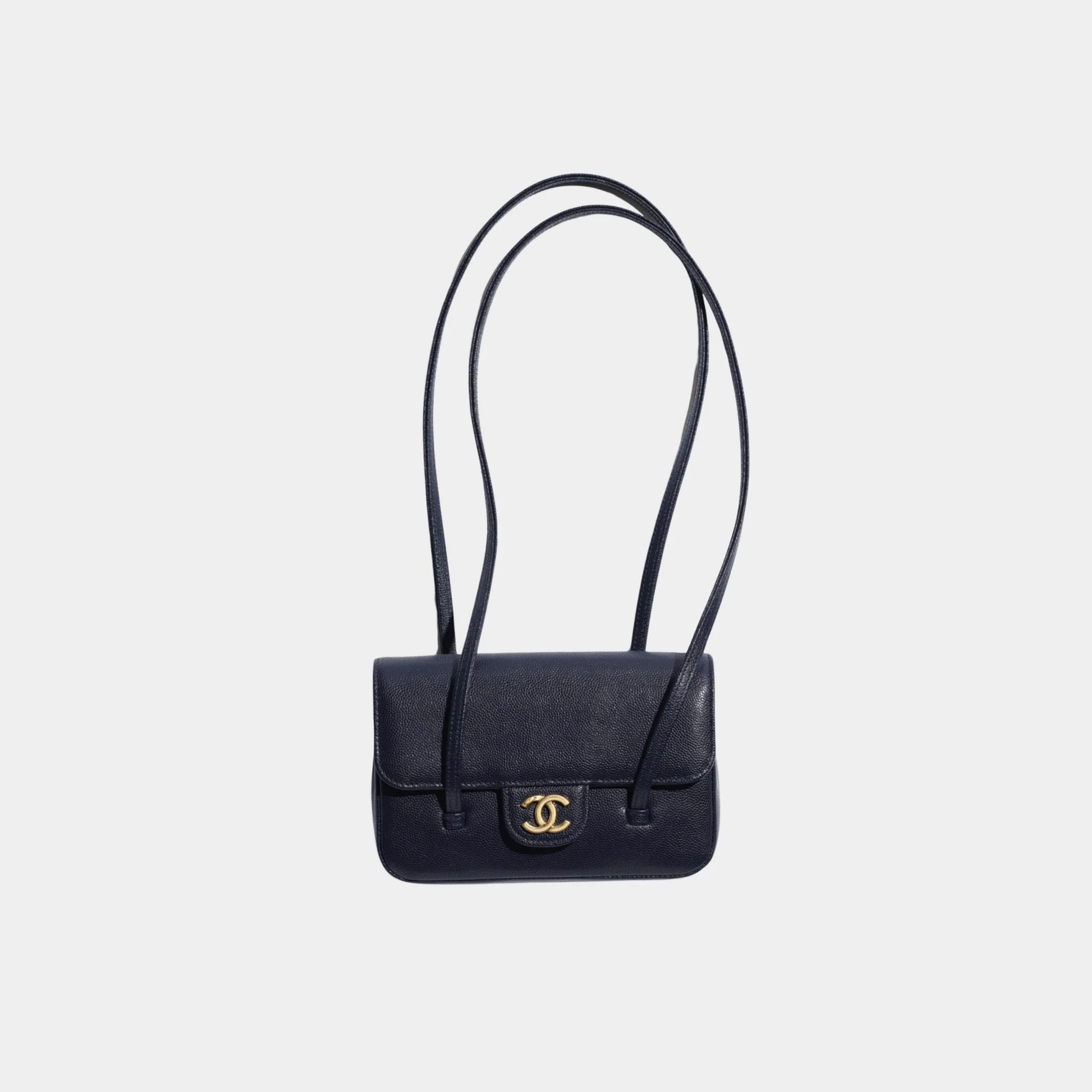 Clutch With Leather Strap Grained Shiny Calfskin & Gold Tone Metal - Image 3