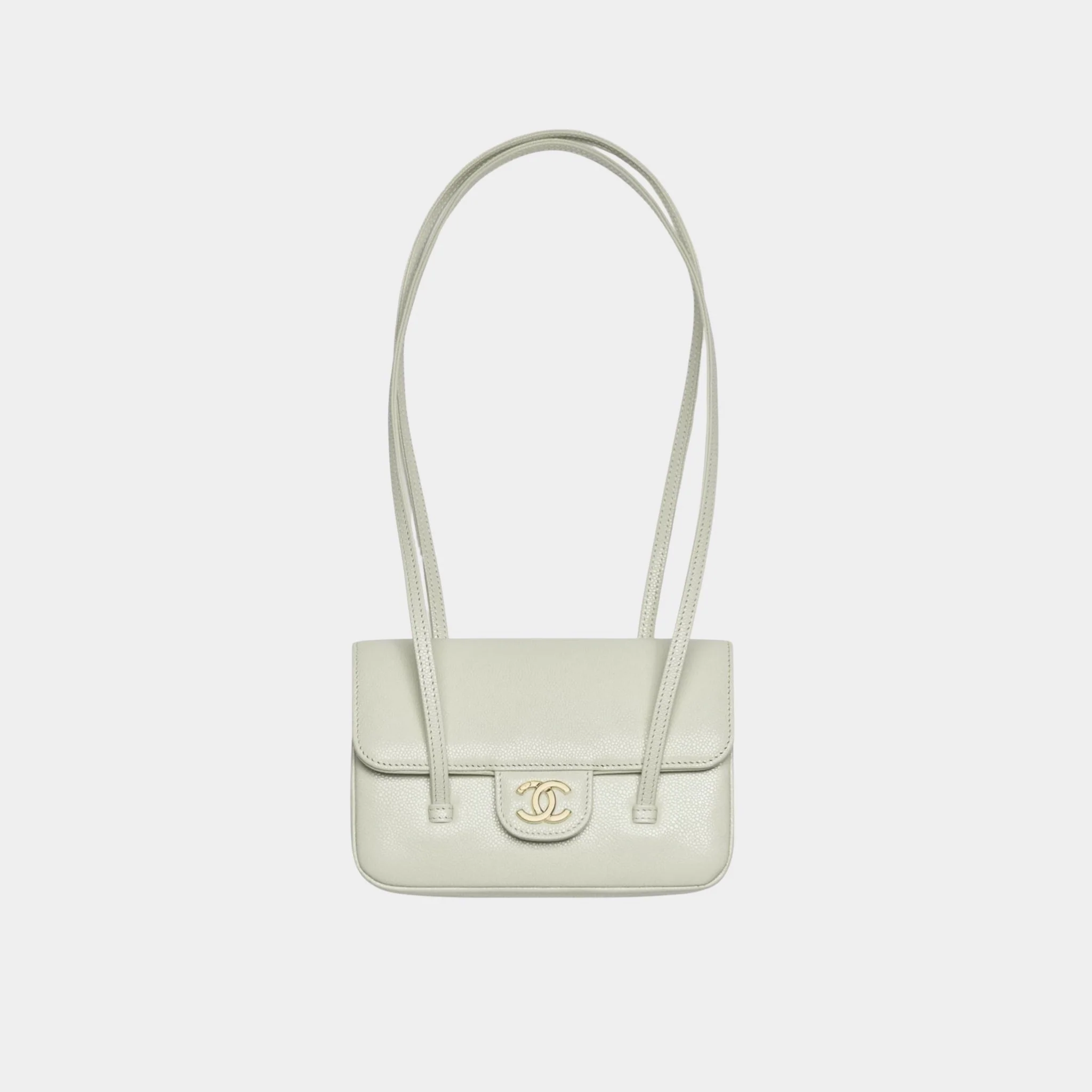 Clutch With Leather Strap Grained Shiny Calfskin & Gold Tone Metal - Image 4