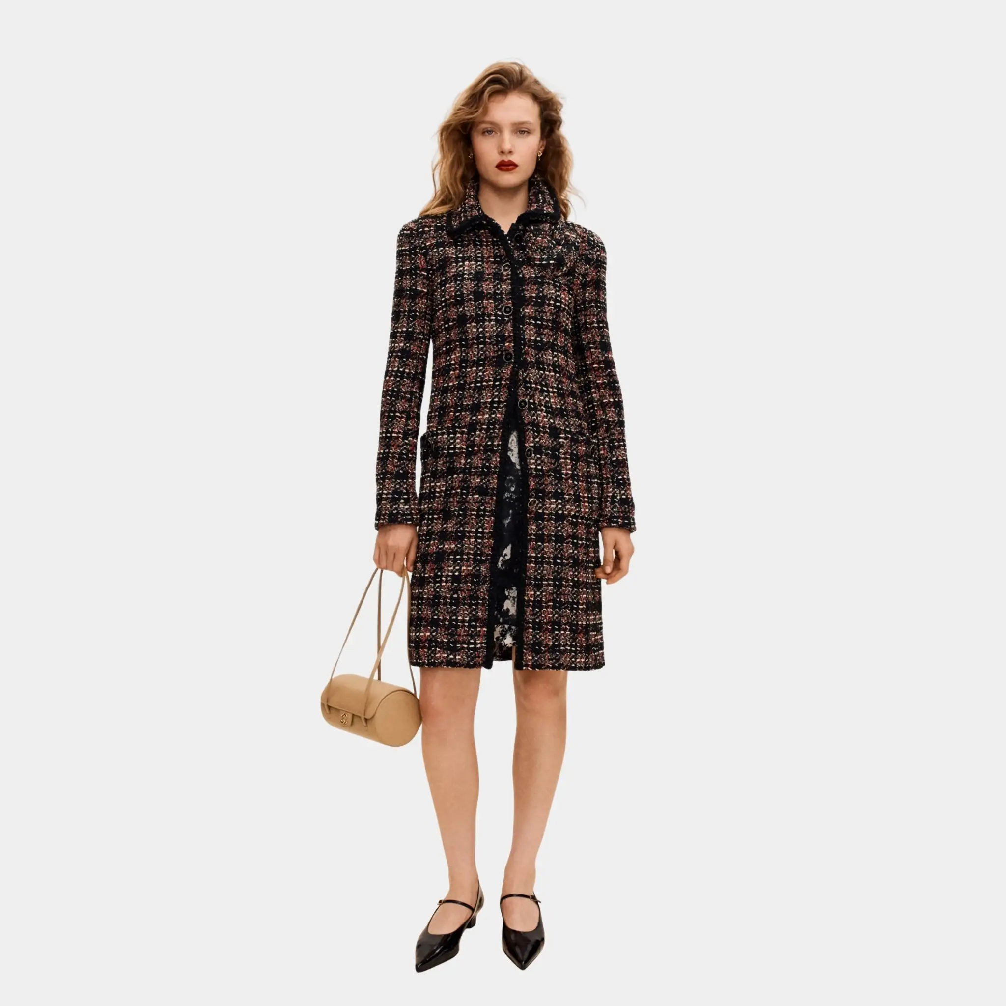 Coat in Cotton and Wool Tweed