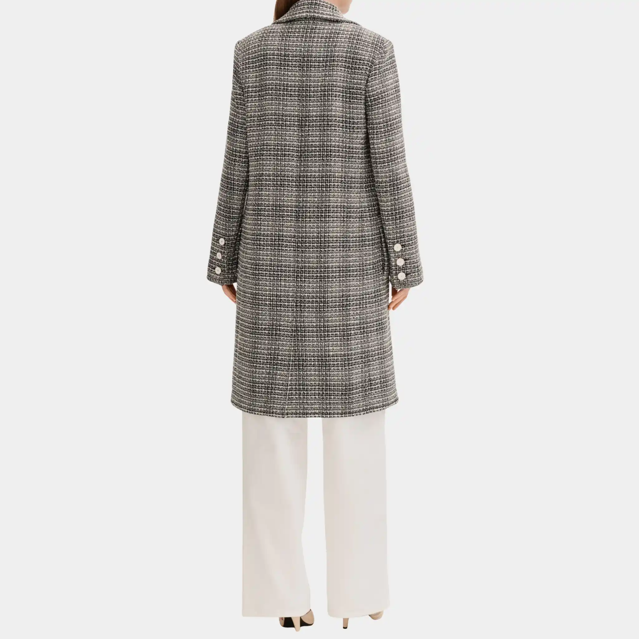 Coat in White and Black Wool Tweed - Image 2