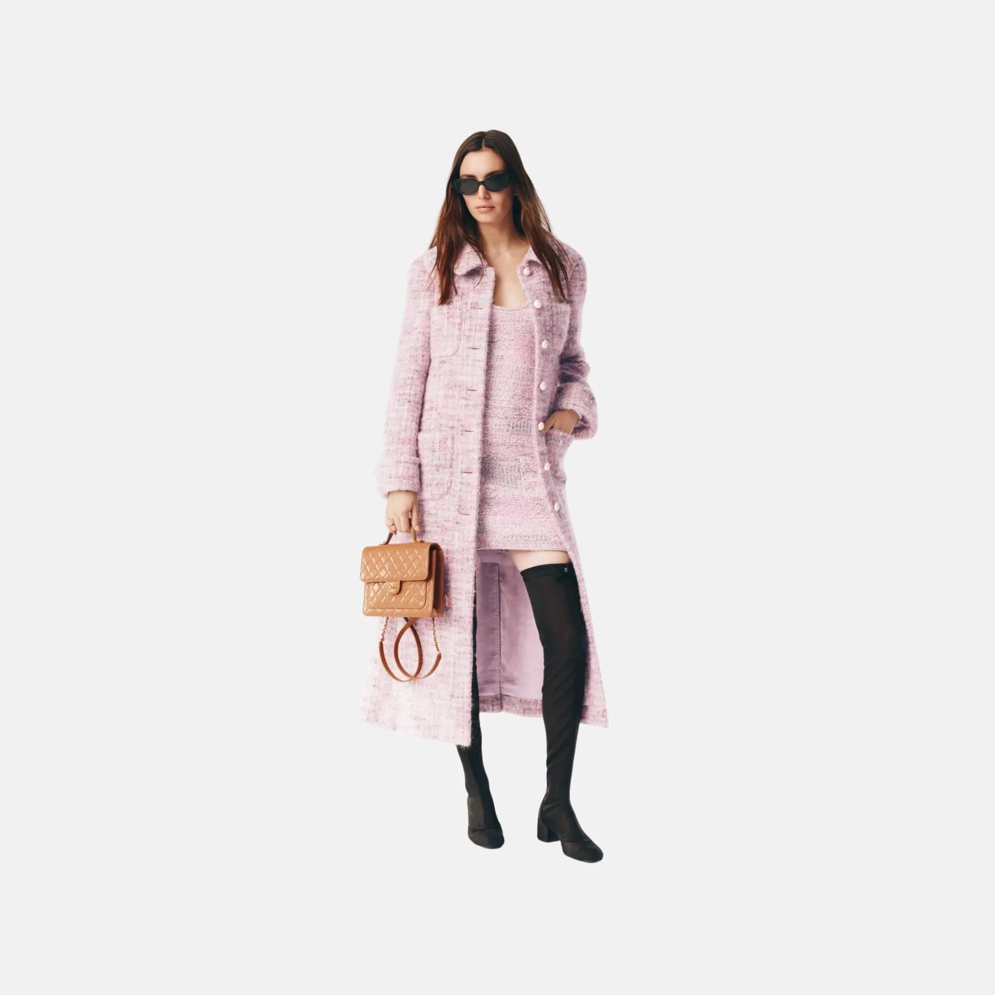 Coat in Wool and Mohair Tweed