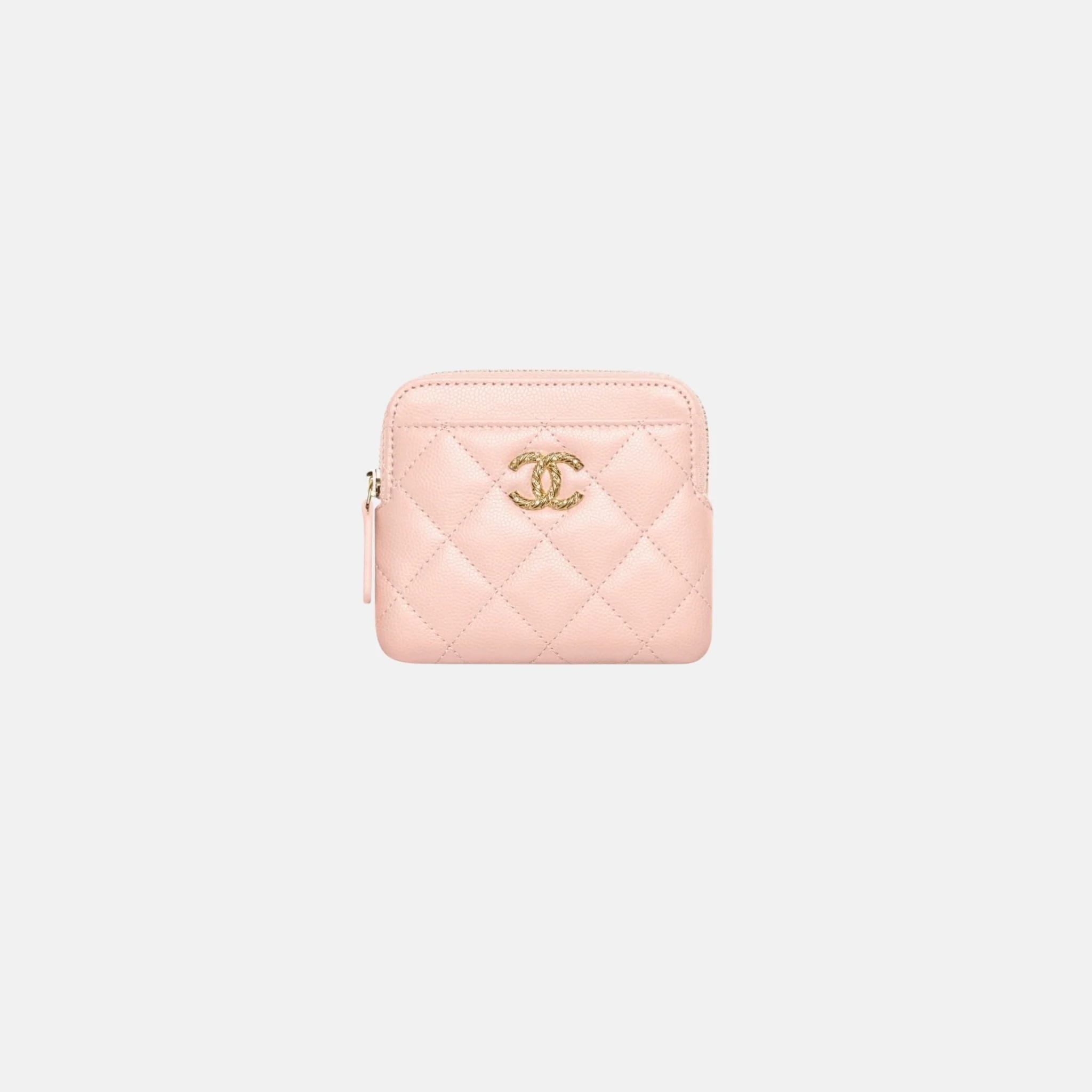 Coin Purse in Shiny Grained Calfskin Strass and Gold Tone Metal