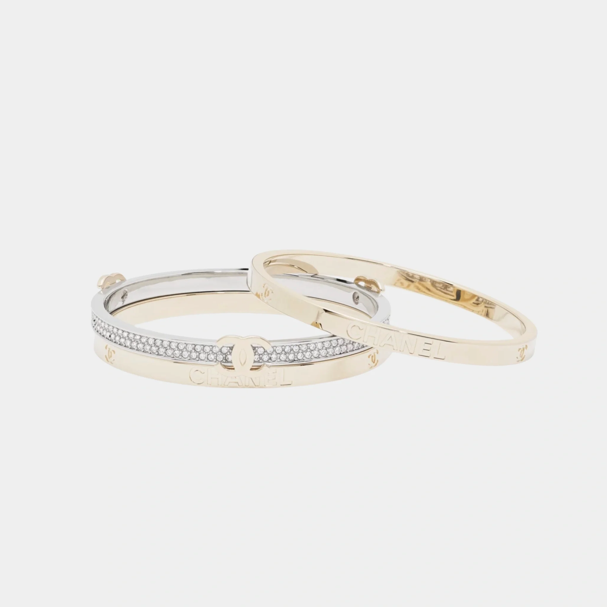 Cuff Bracelet in Gold and Silver Metal with Crystal