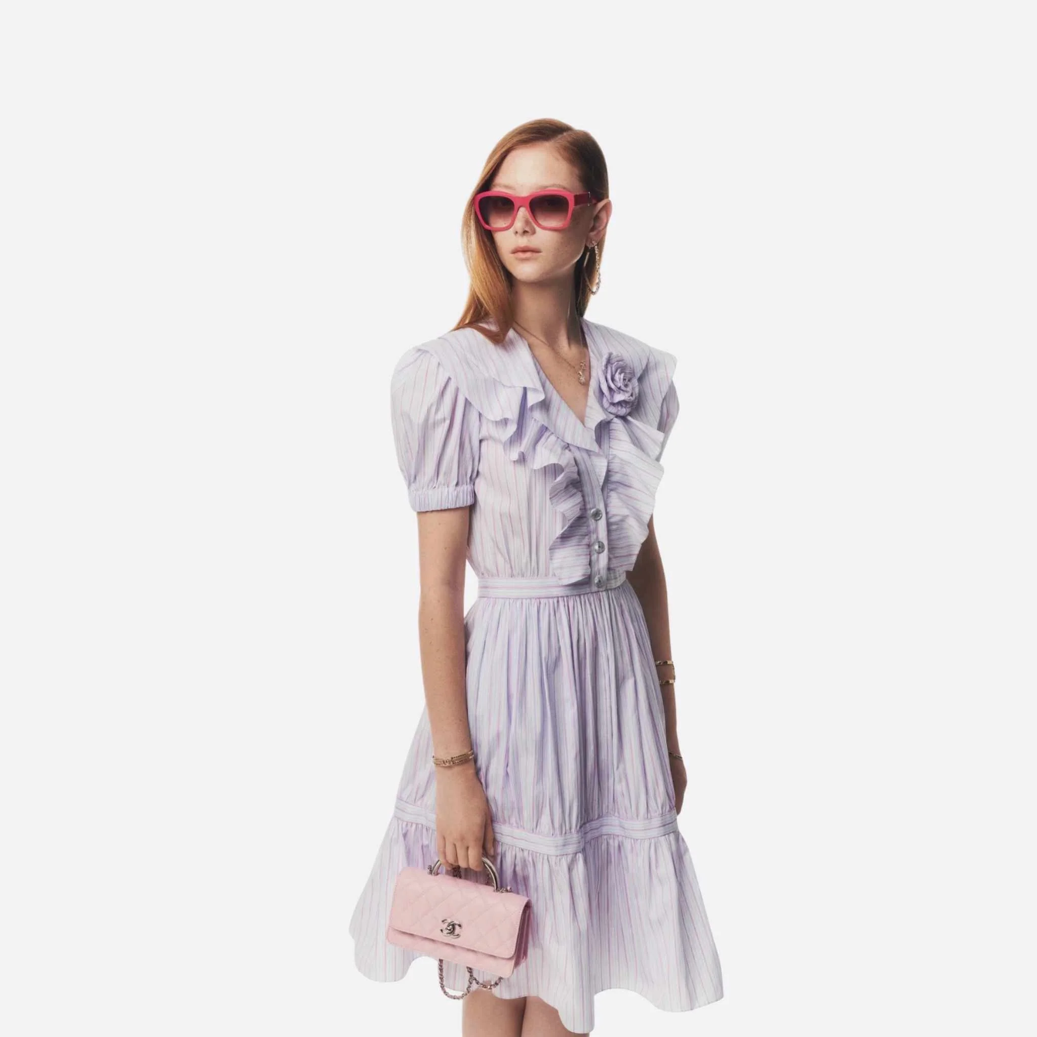 Dress Cotton Poplin White Blue Pink - Image 2