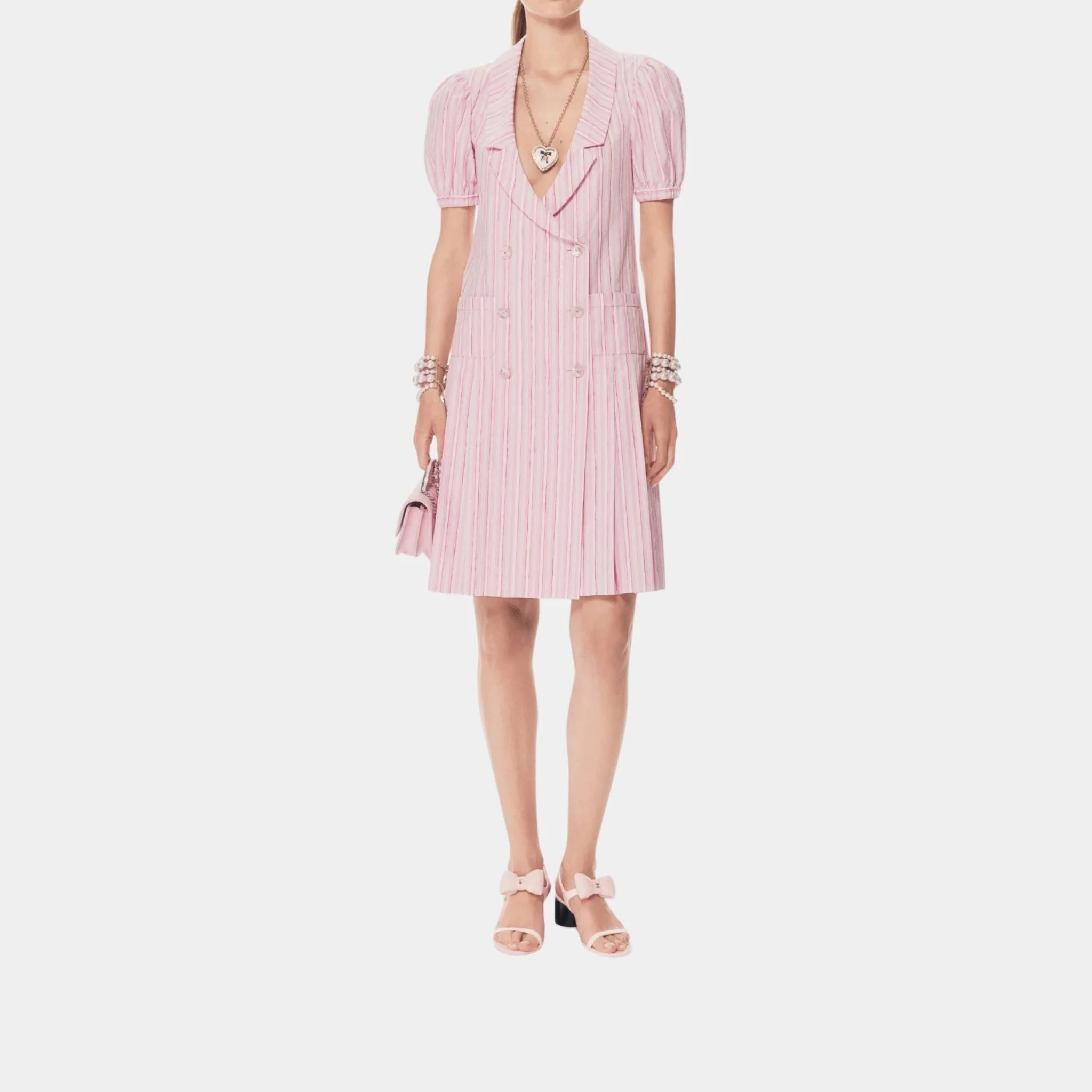 Dress Printed Cotton Poplin Light Pink White Dark Pink - Image 3