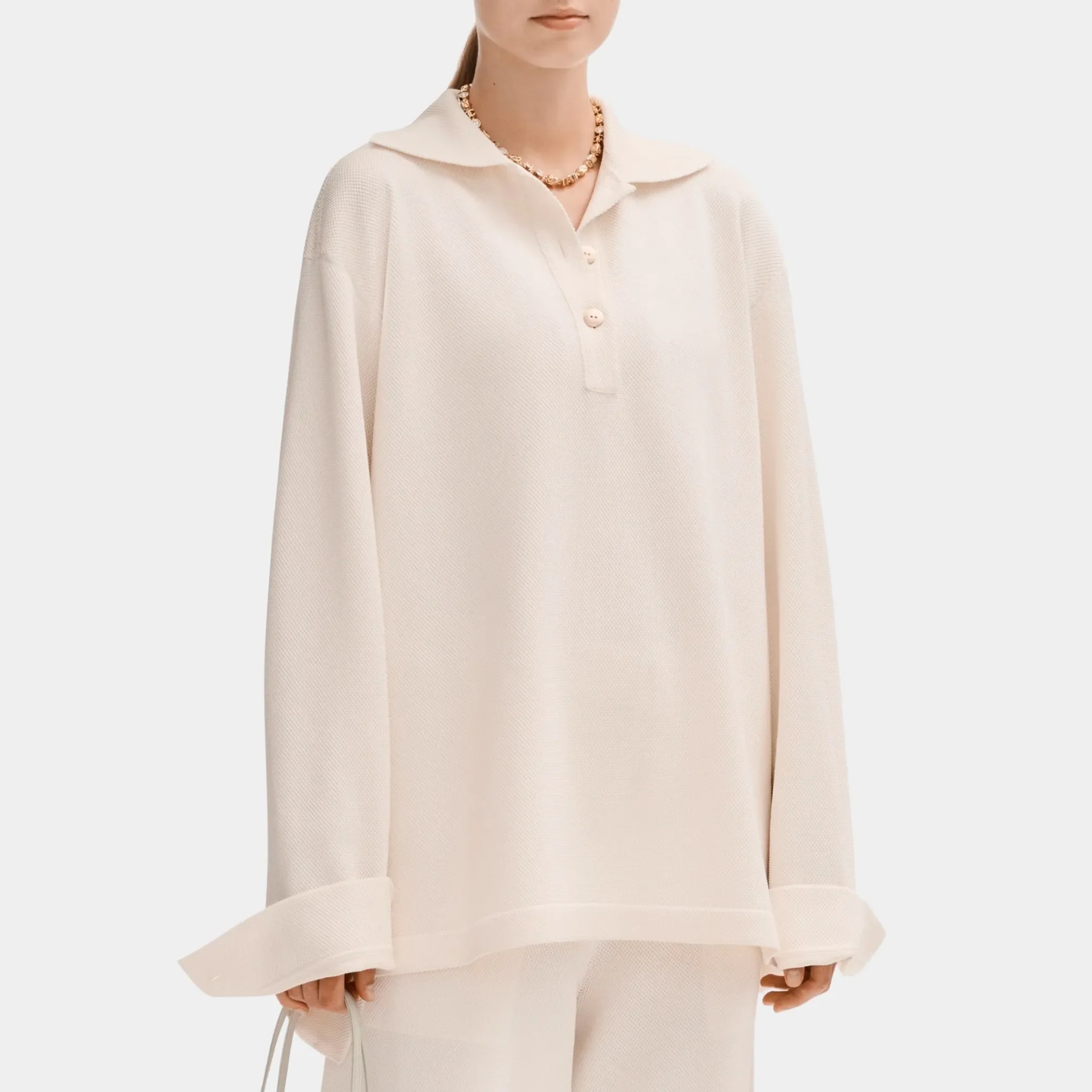 Ecru Polo in Silk and Cotton