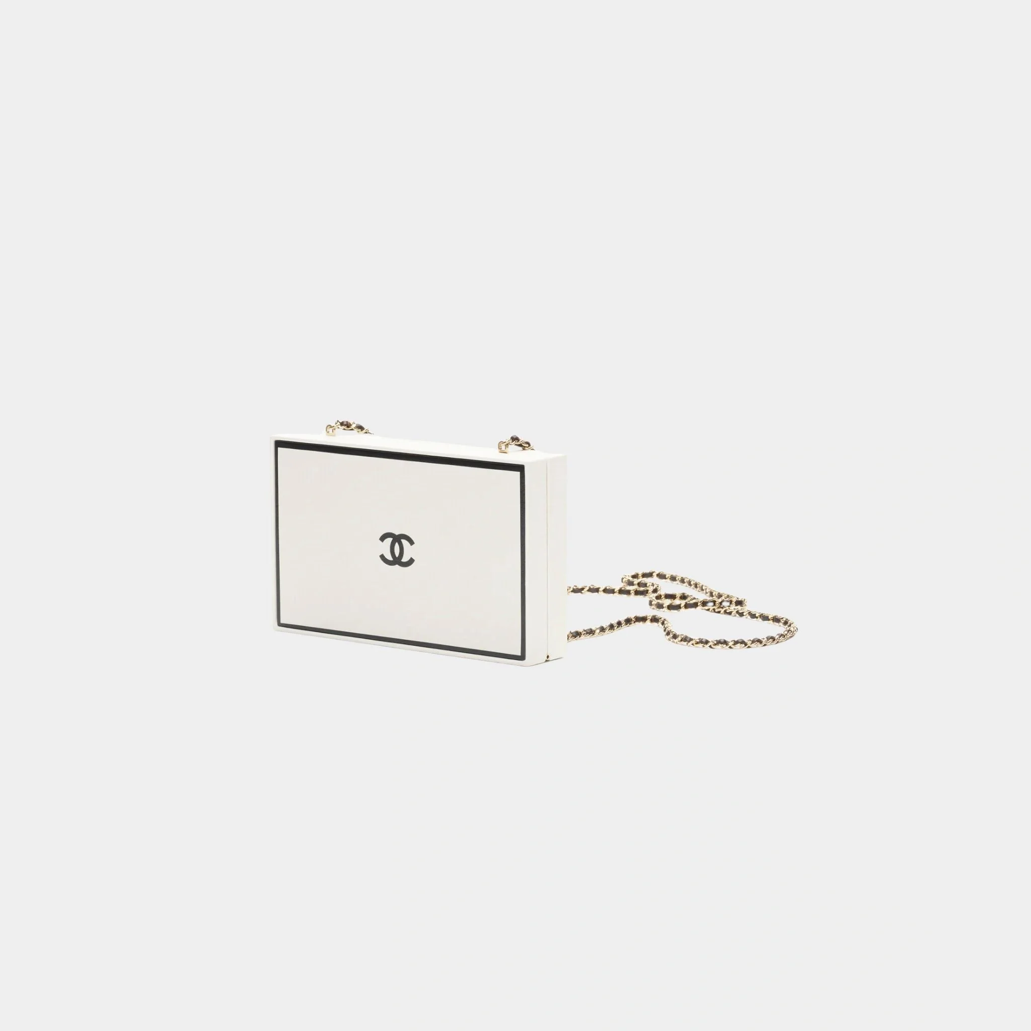 Evening Bag Box Printed Calfskin & Gold-Tone Metal Black & White