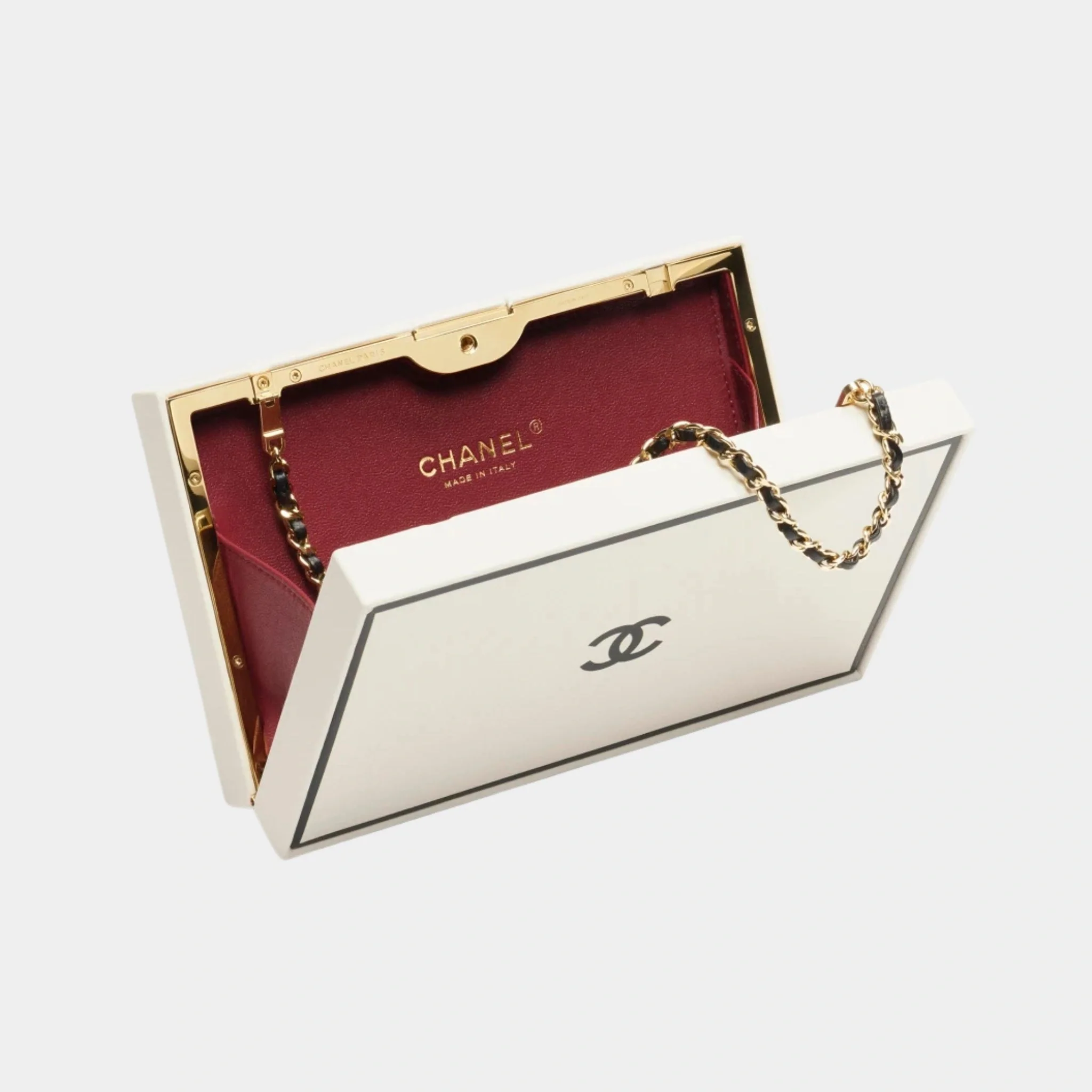 Evening Bag Box Printed Calfskin & Gold-Tone Metal Black & White - Image 3