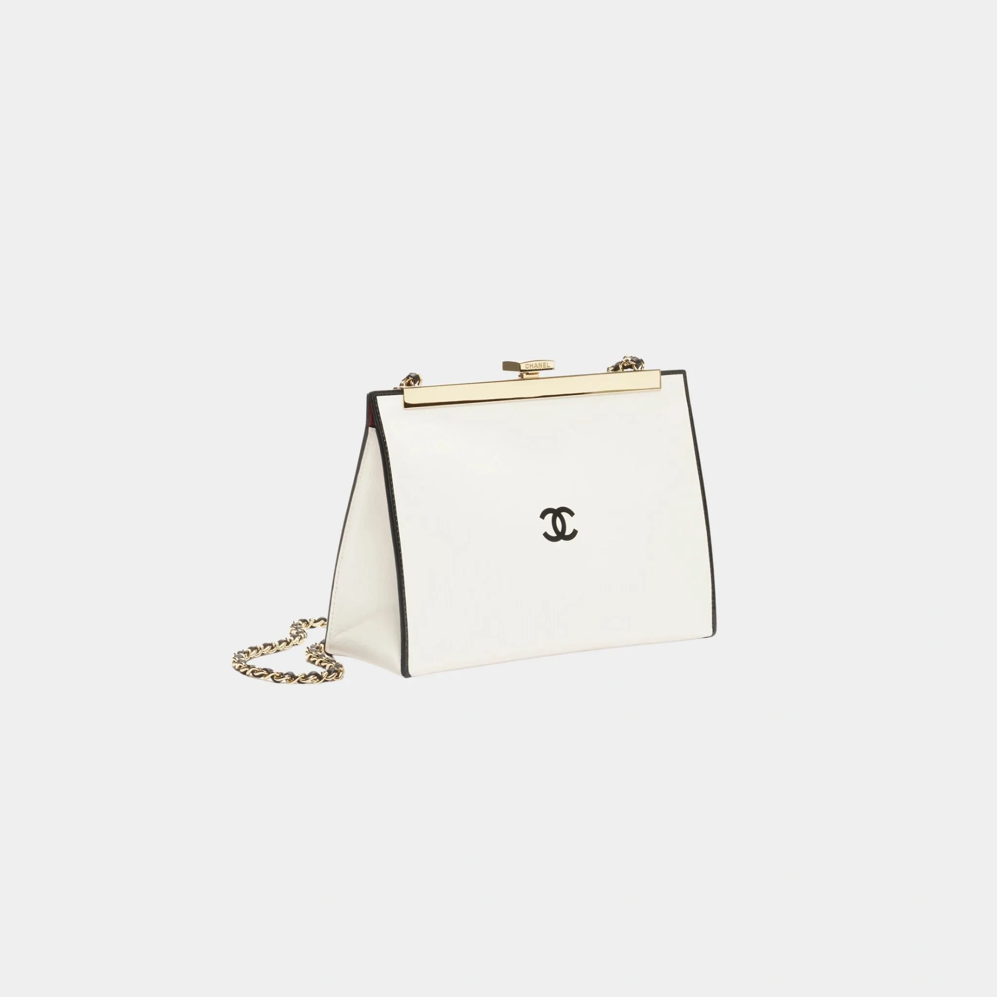 Evening Bag Printed Calfskin & Gold-Tone Metal Black & White