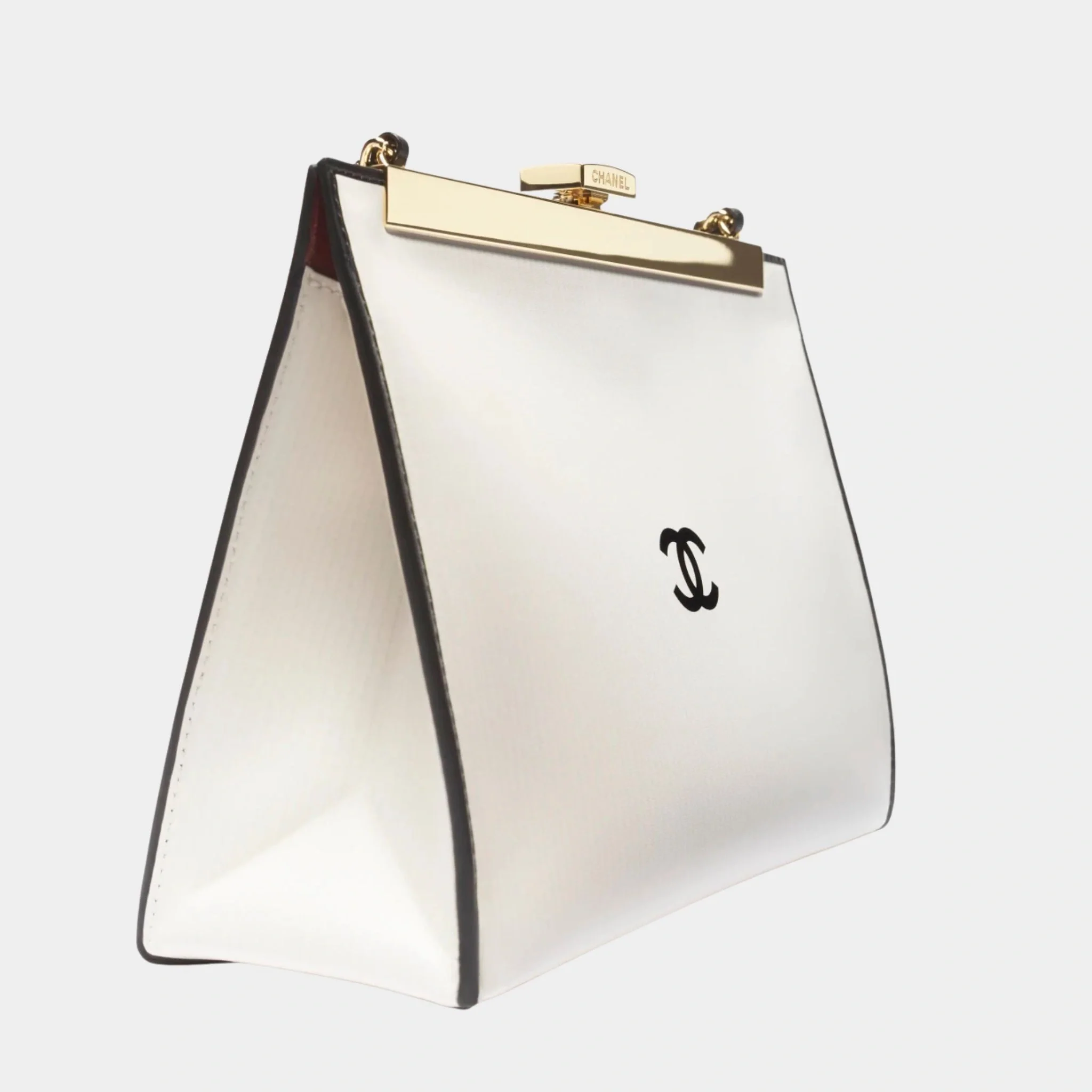 Evening Bag Printed Calfskin & Gold-Tone Metal Black & White - Image 2
