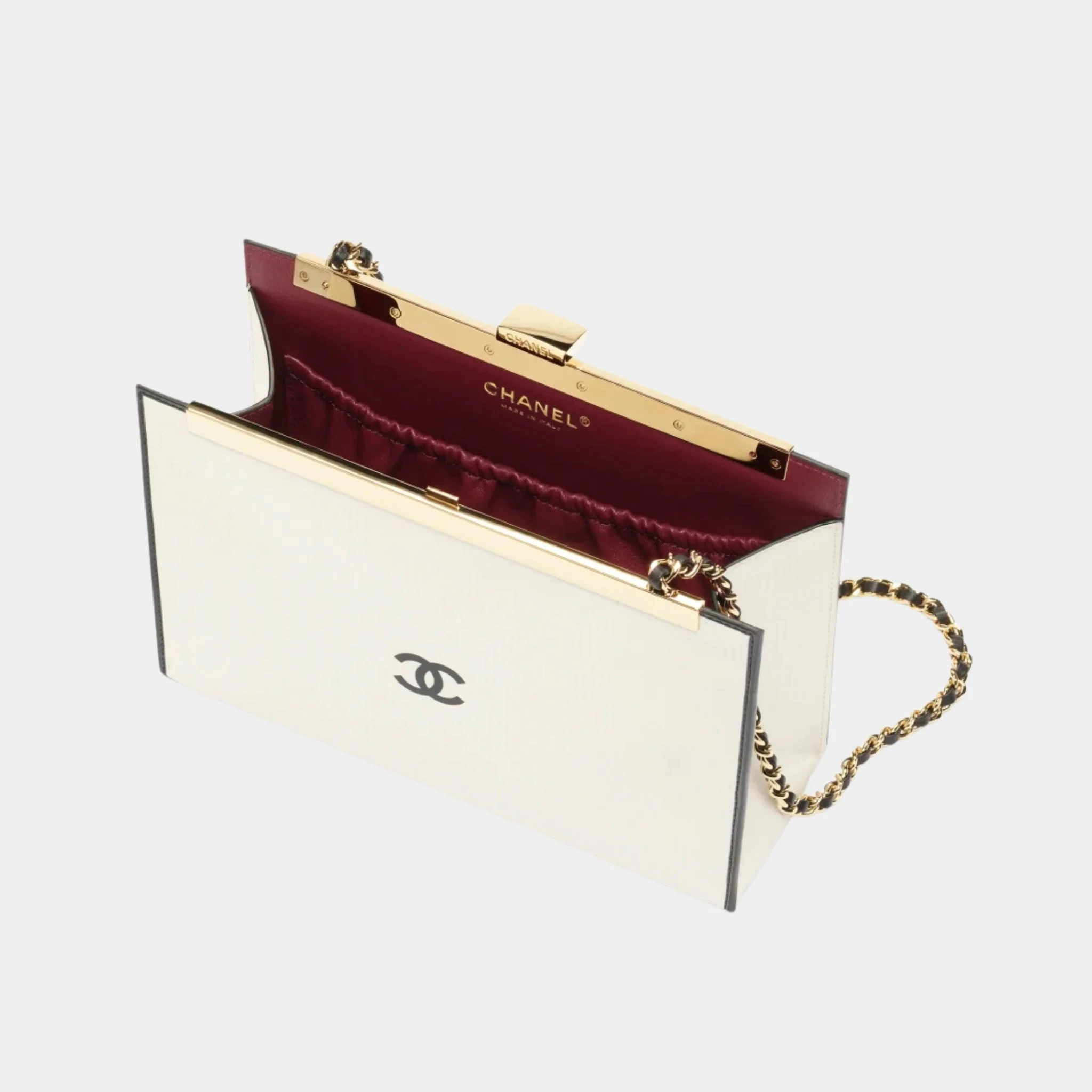 Evening Bag Printed Calfskin & Gold-Tone Metal Black & White - Image 3