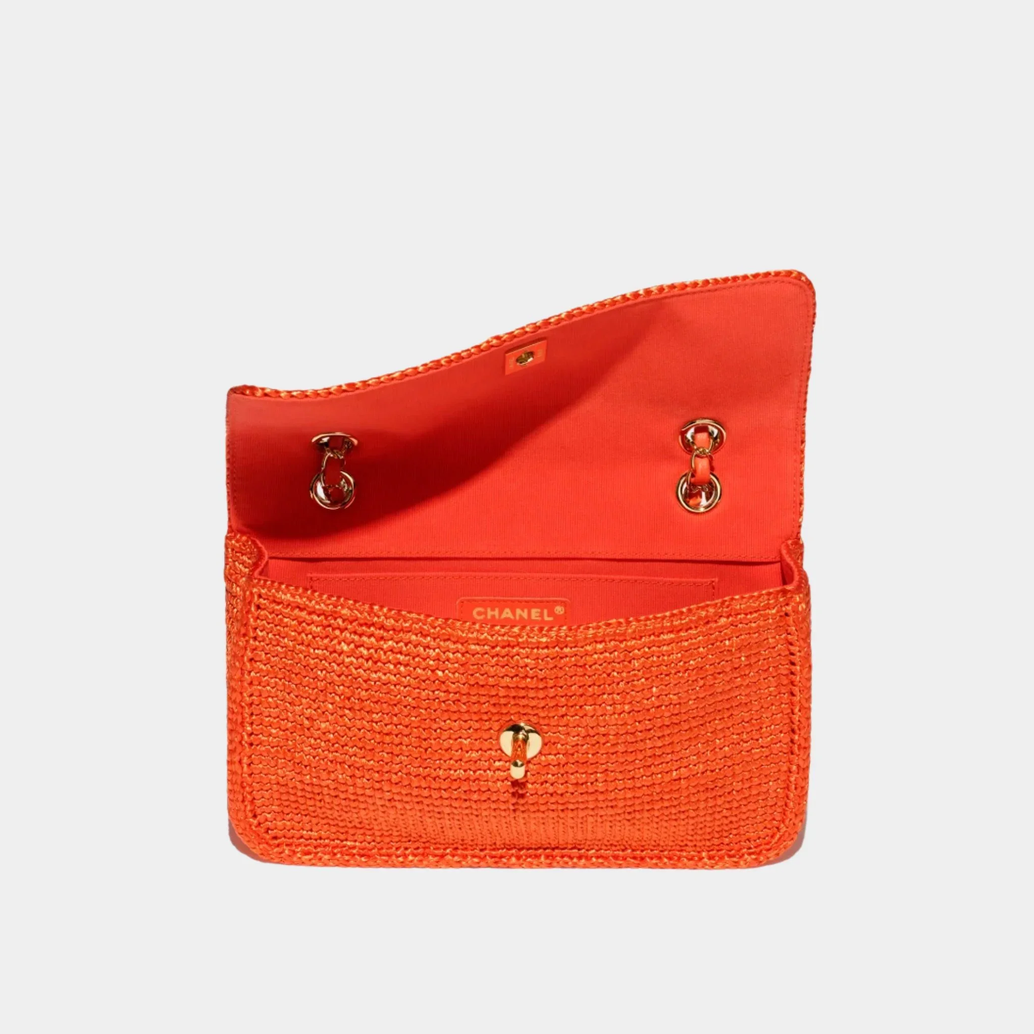 Flap Bag Braided Raffia & Gold-Tone Metal Orange - Image 2