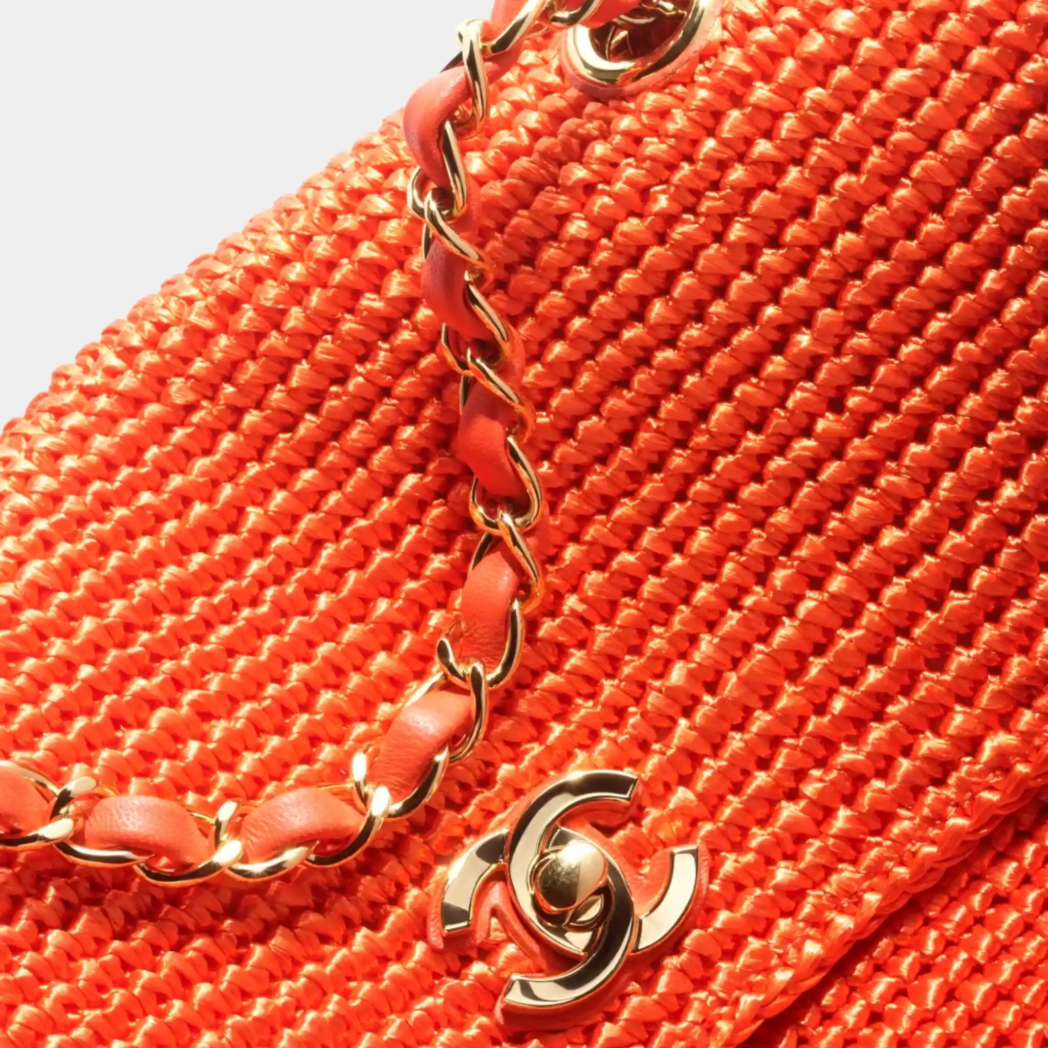 Flap Bag Braided Raffia & Gold-Tone Metal Orange - Image 3