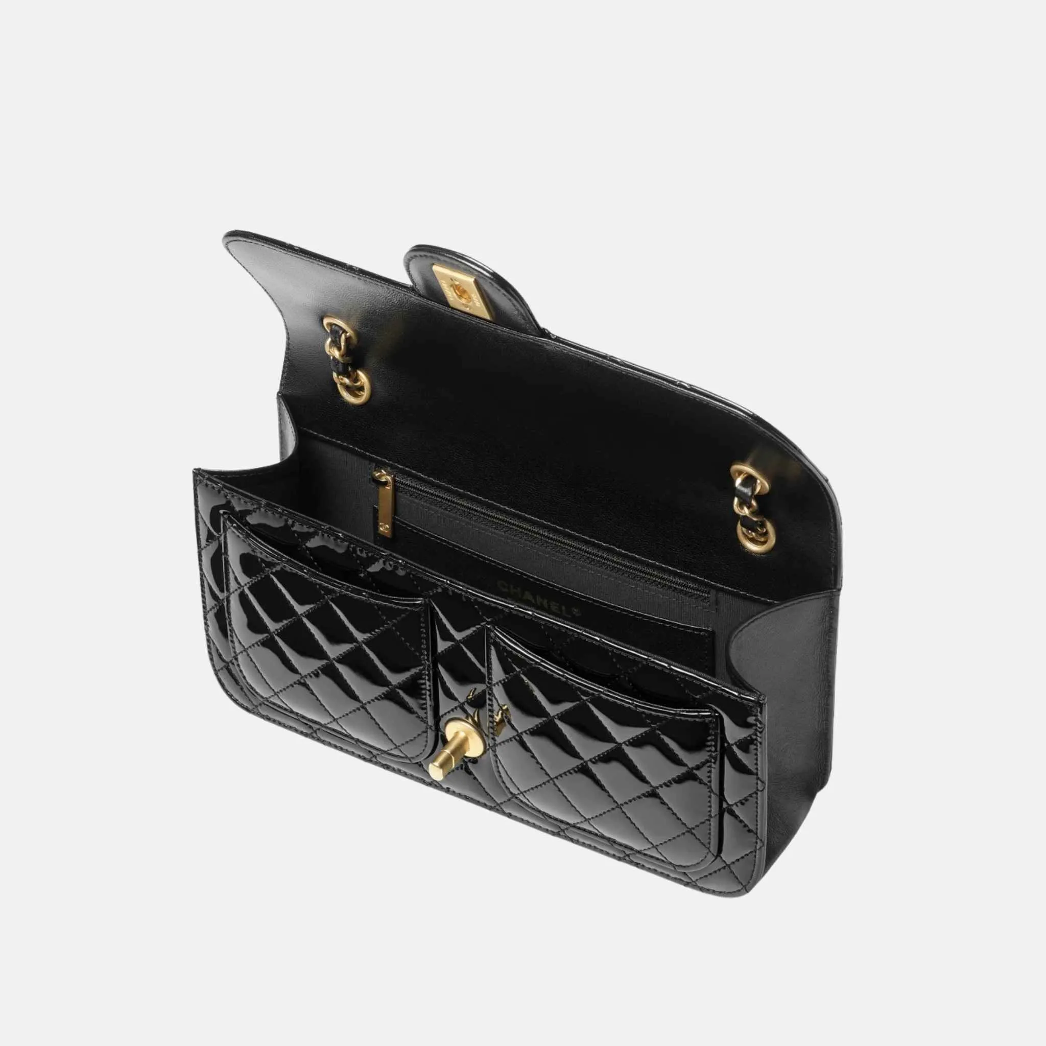 Flap Bag in Patent Calfskin and Gold Metal - Image 2