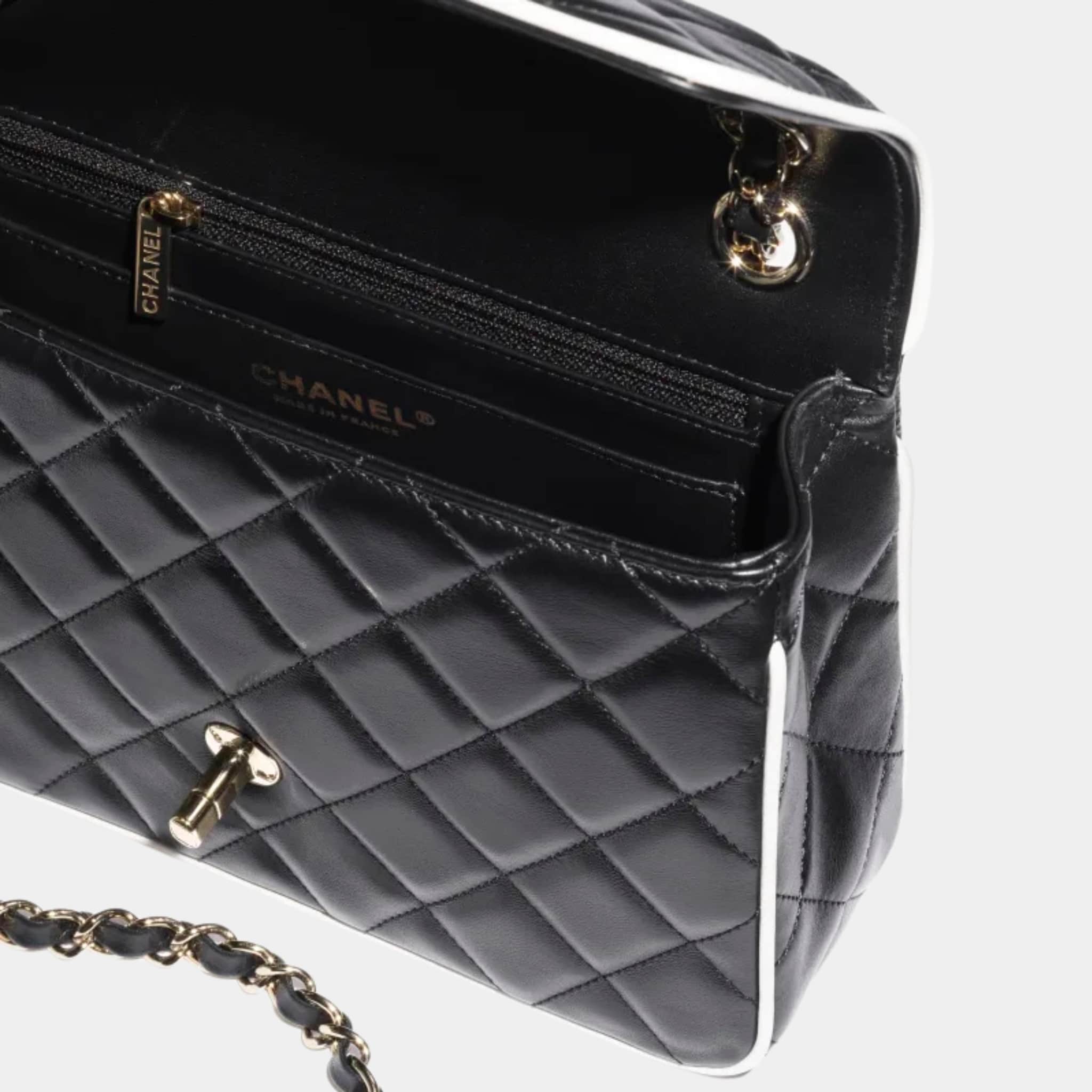 Flap Bag Lambskin Black White - Image 2