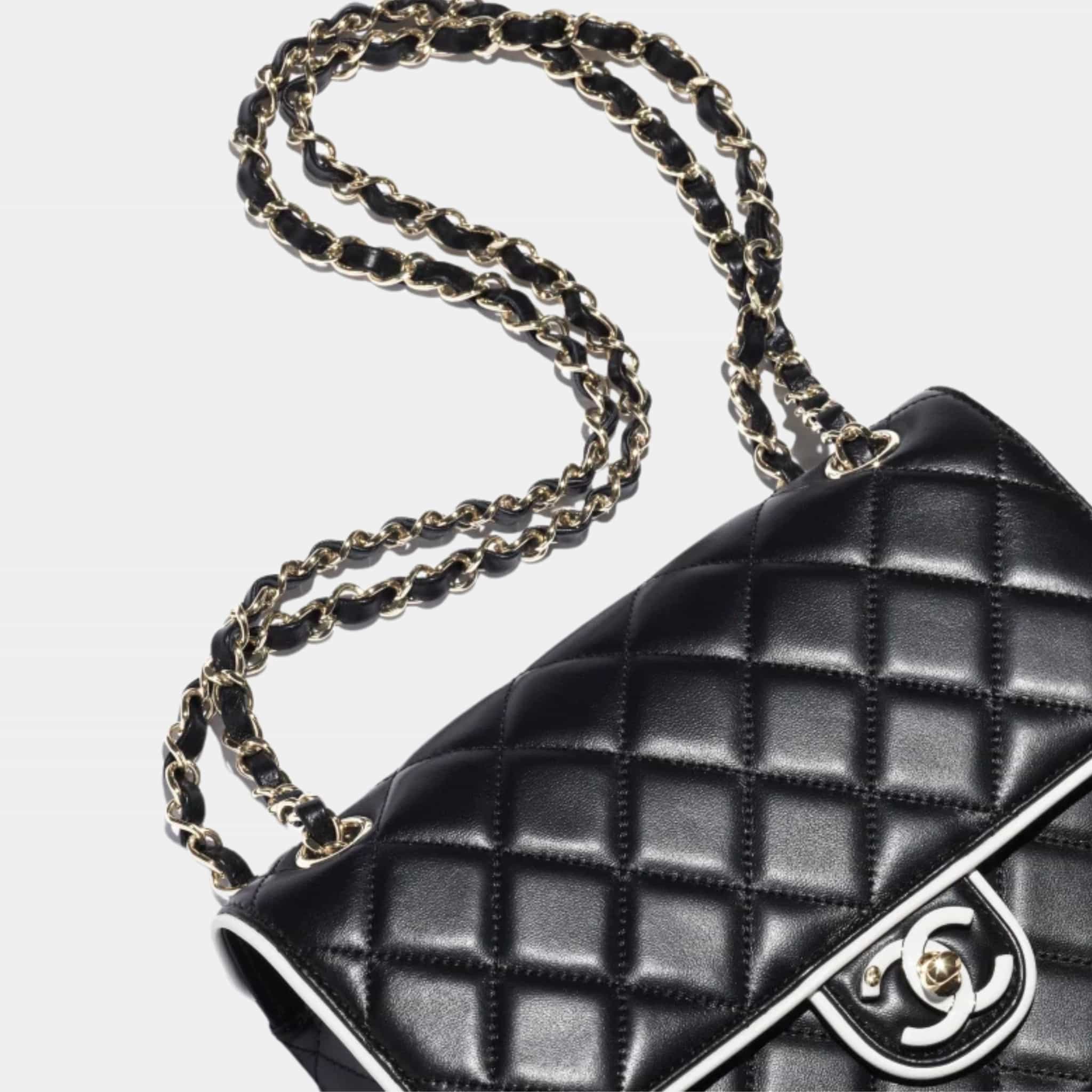 Flap Bag Lambskin Black White - Image 3