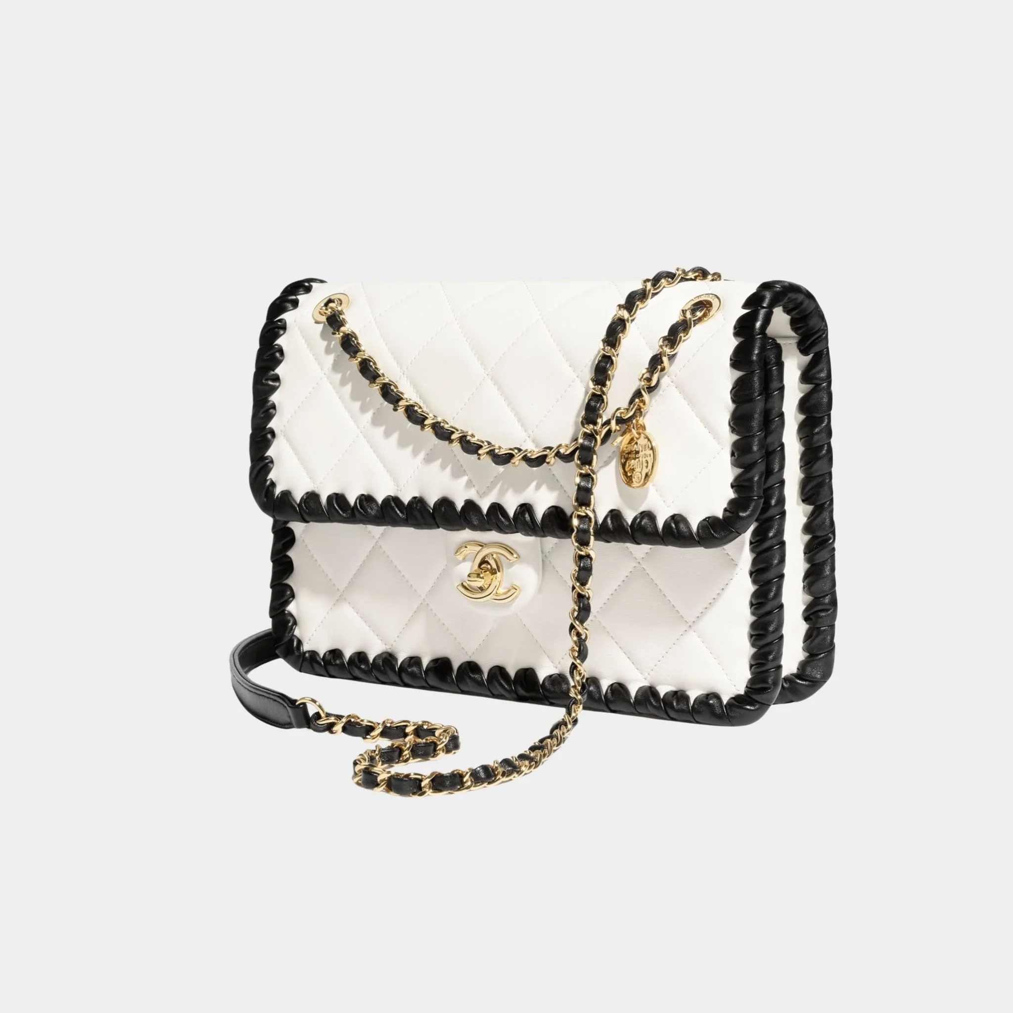 Flap Bag Lambskin Braided Calfskin & Gold Tone Metal - Image 2