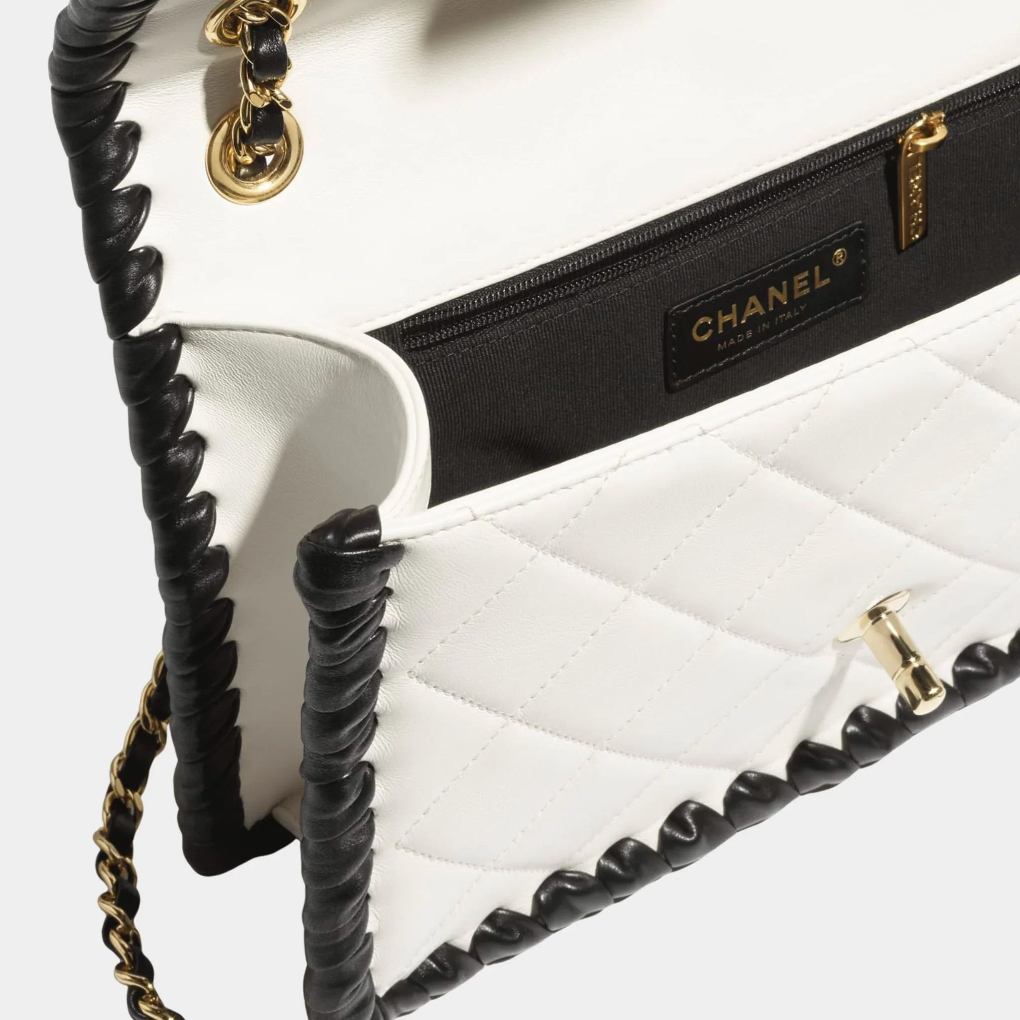 Flap Bag Lambskin Braided Calfskin & Gold Tone Metal - Image 3