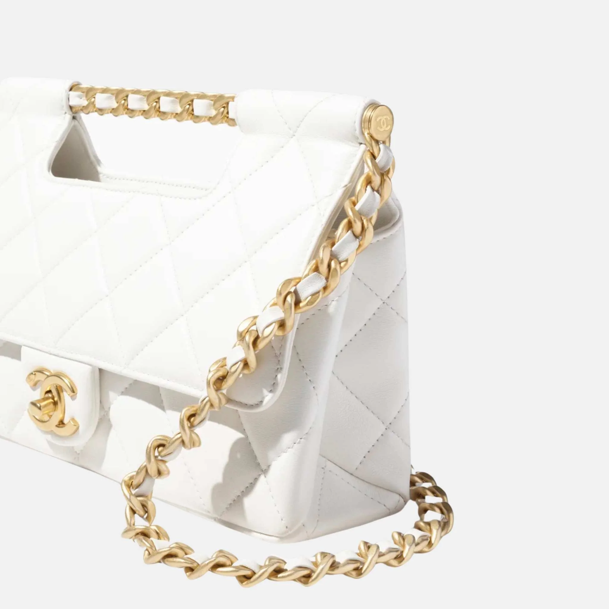 Flap Bag With Top Handle In Shiny Lambskin - Image 2