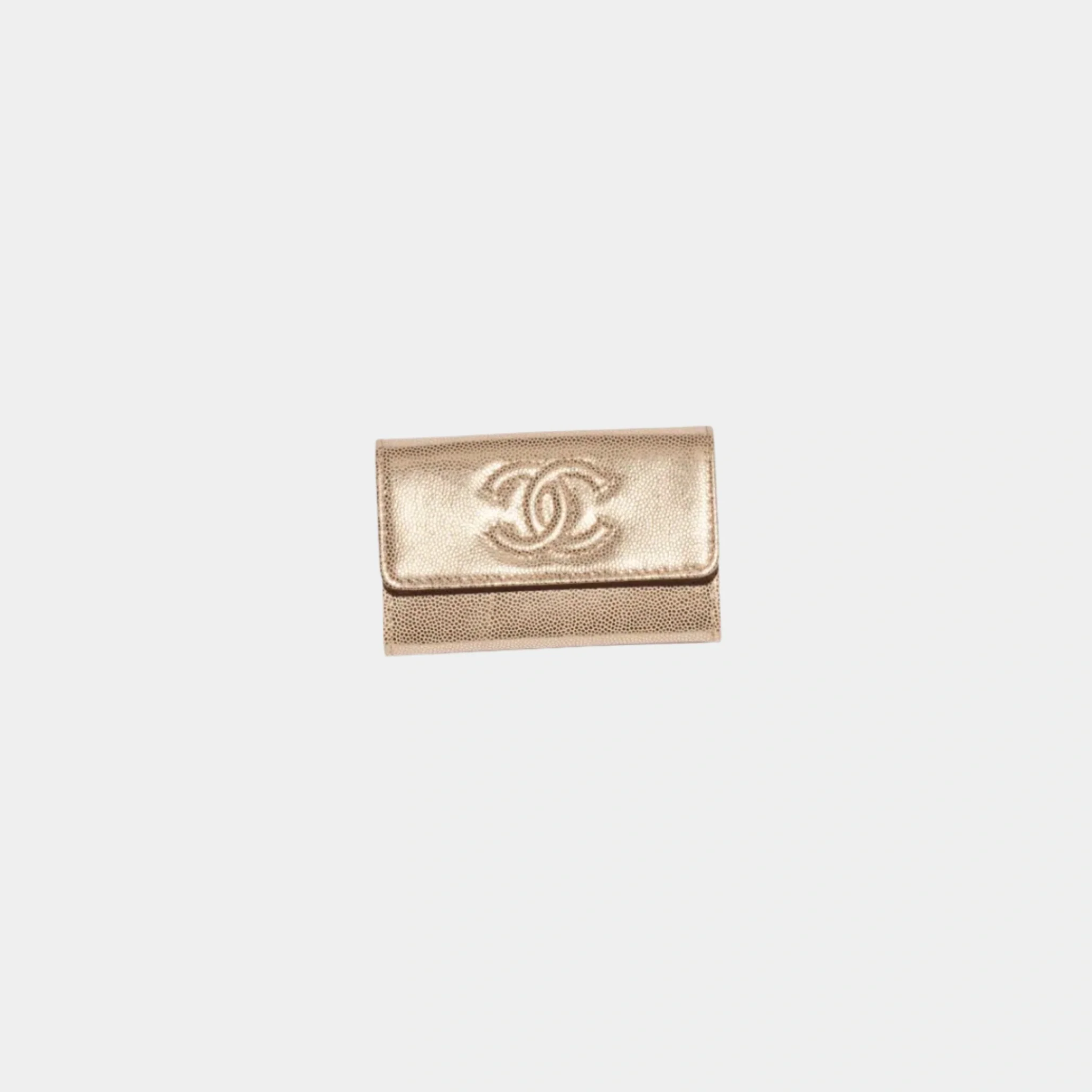 Flap Card Holder Metallic Grained Calfskin & Gold Metal