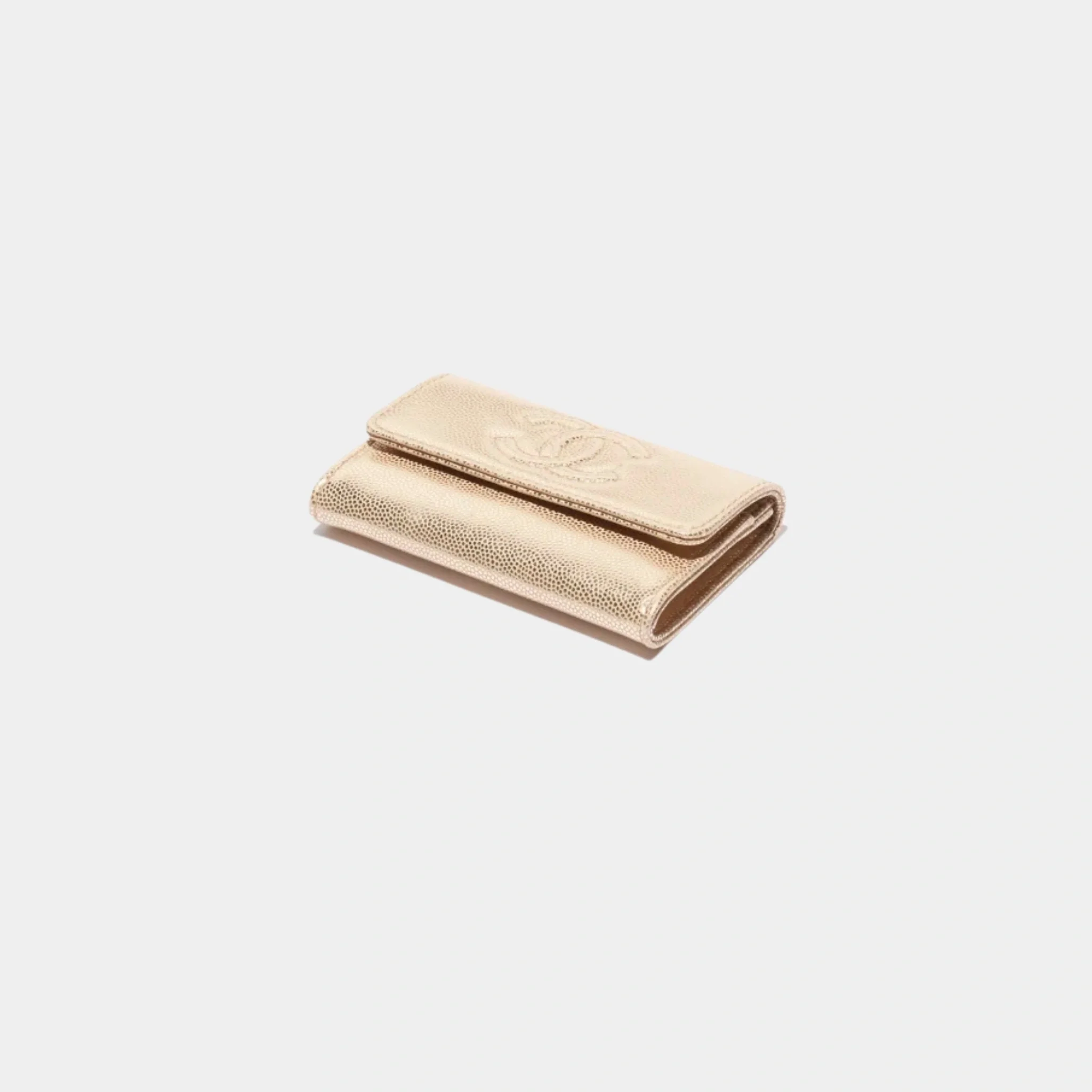 Flap Card Holder Metallic Grained Calfskin & Gold Metal - Image 2