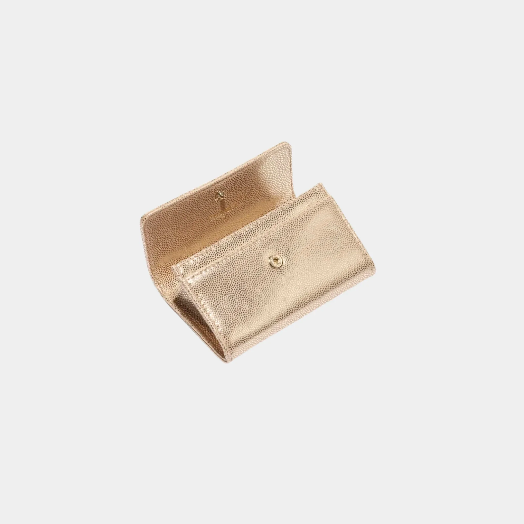 Flap Card Holder Metallic Grained Calfskin & Gold Metal - Image 3