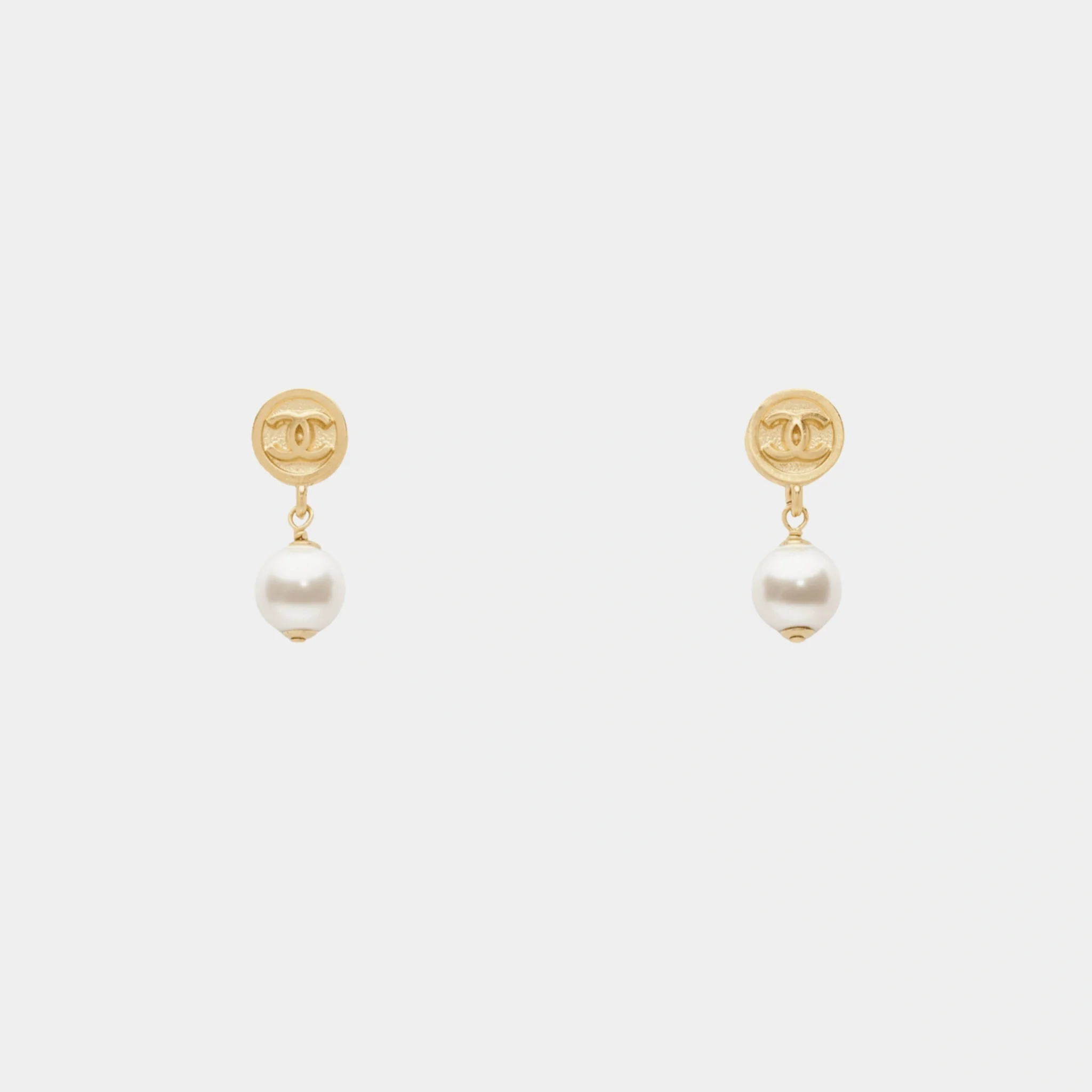 Glass Pearls Pendant Earrings in Gold Metal