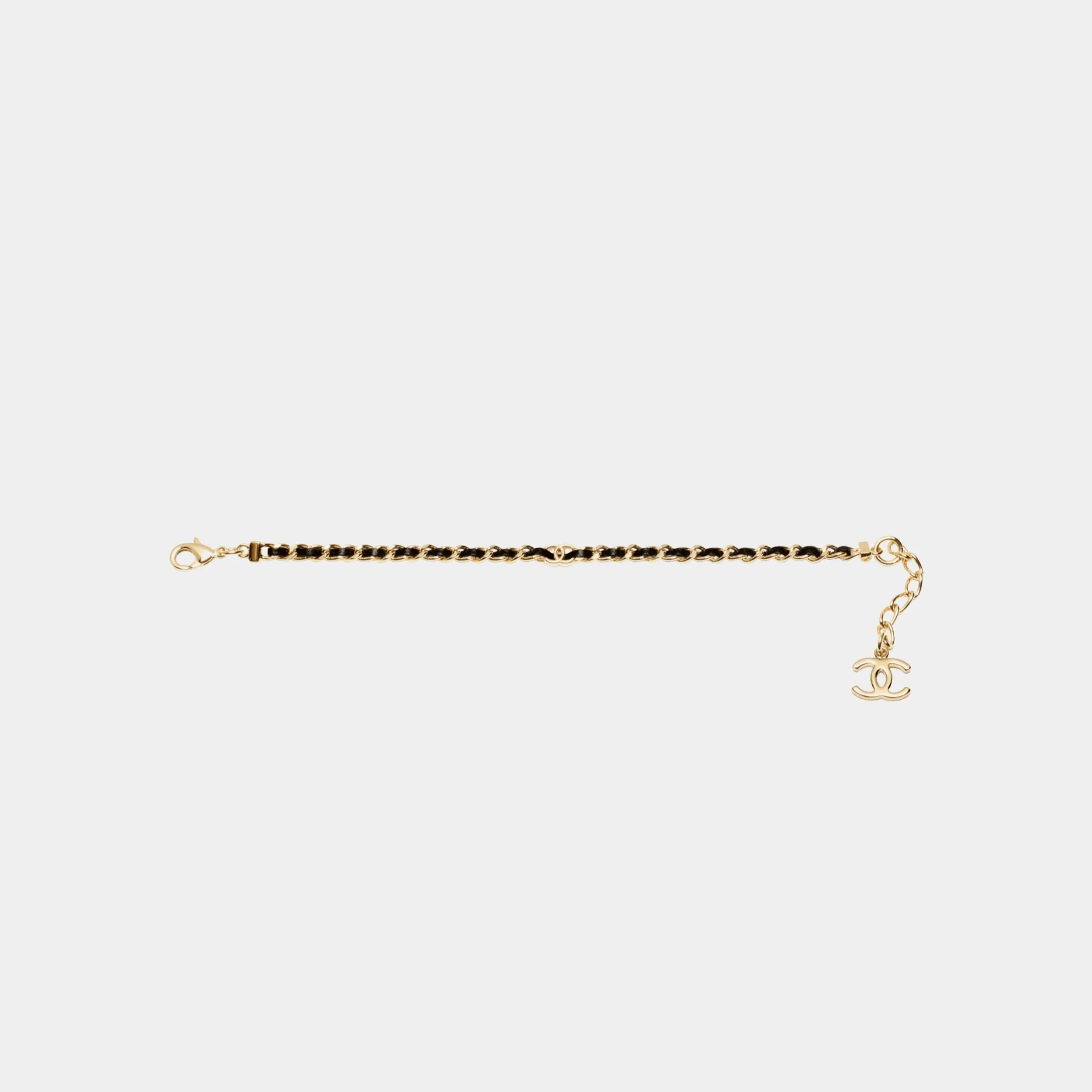 Gold Metal Chain Bracelet with Black Lambskin