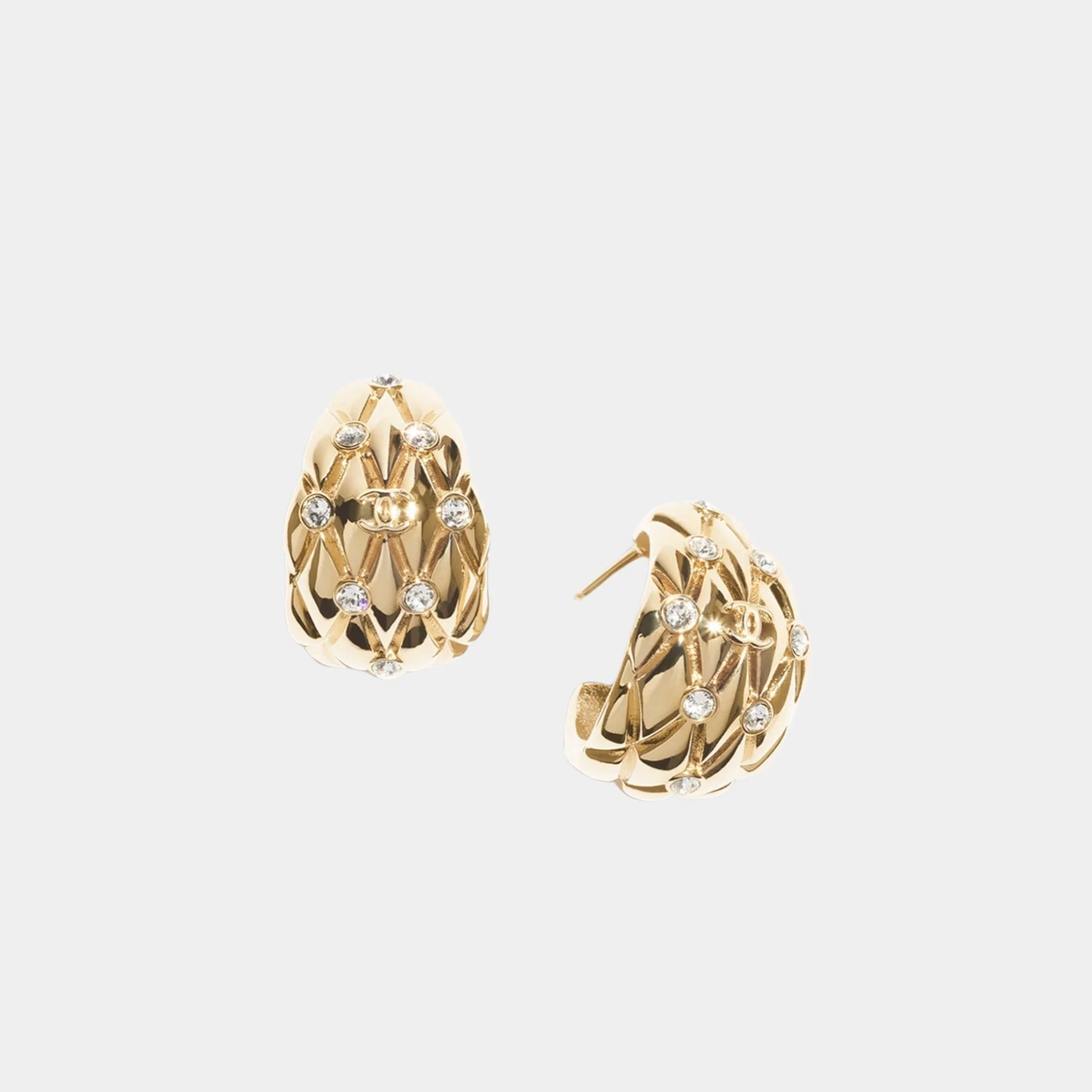 Gold Metal Hoop Earrings with Diamantes