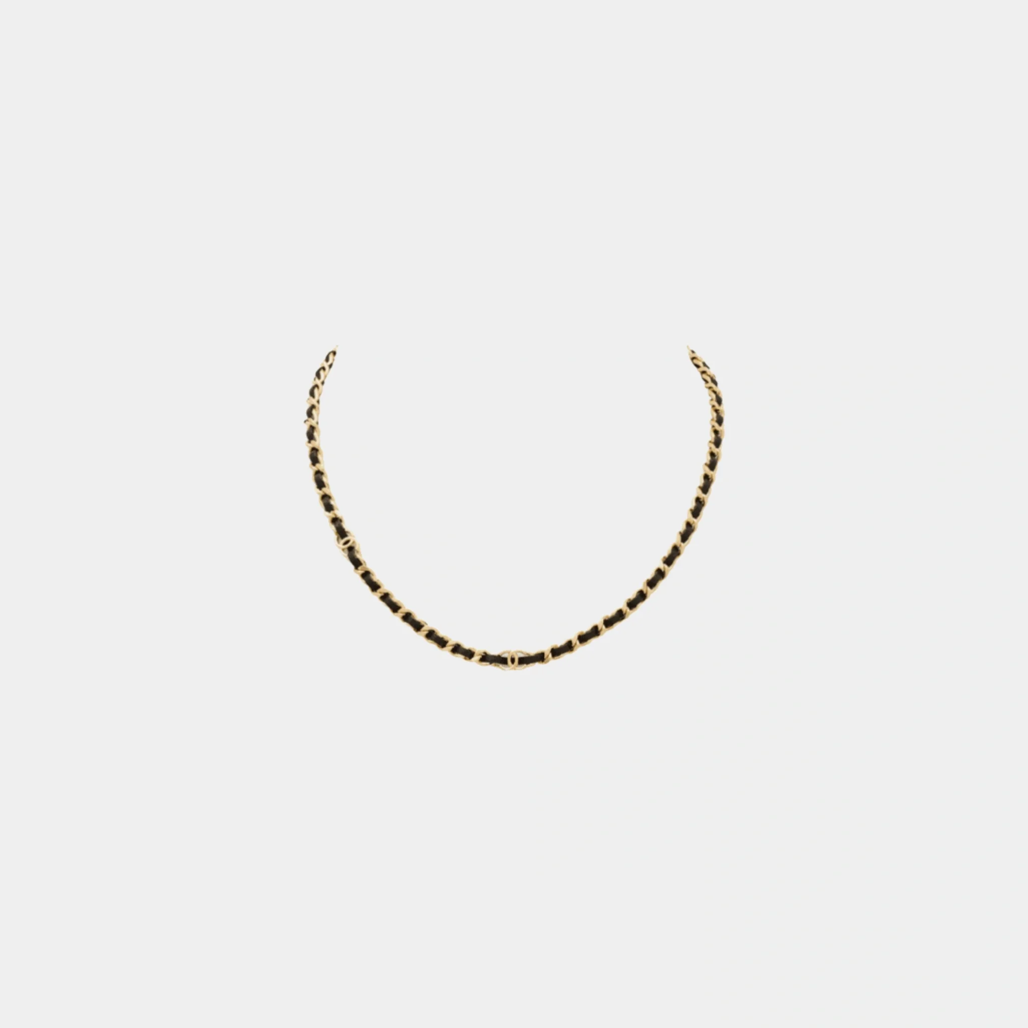 Gold Metal Necklace with Black Lambskin Detail