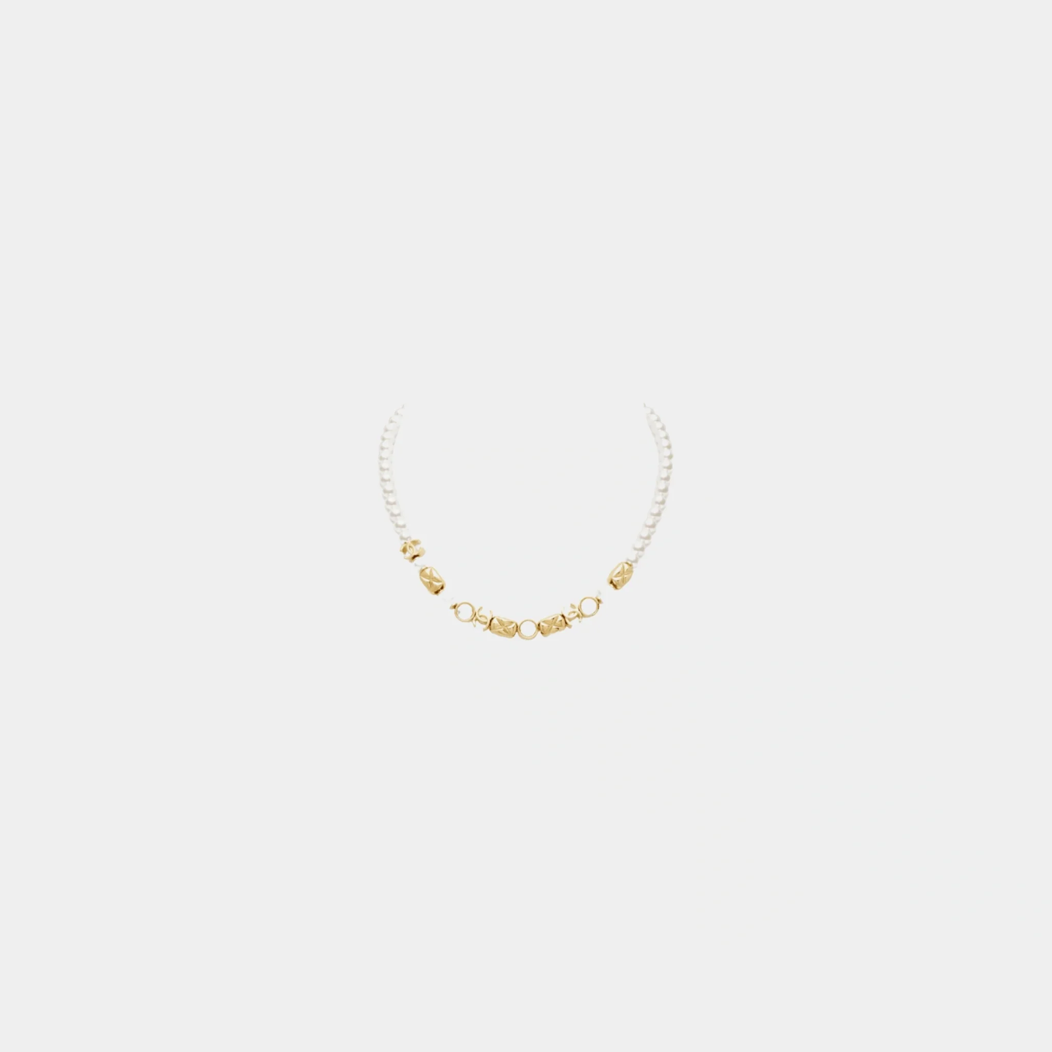 Gold Metal Pearl Necklace with Diamantes
