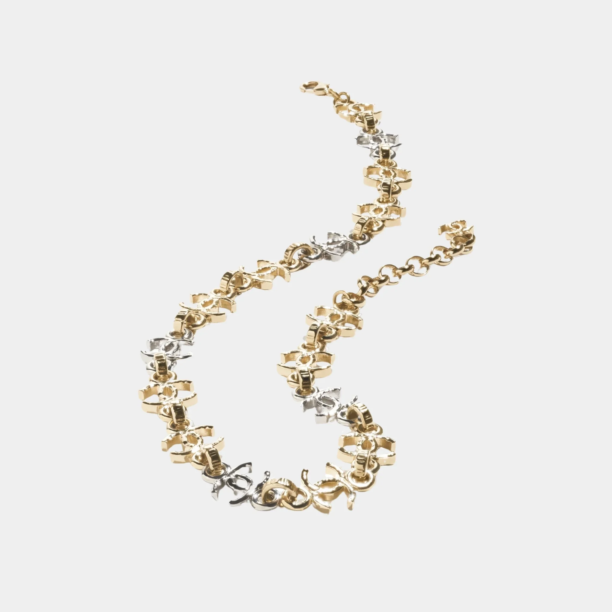 Gold and Silver Metal CC Chain Necklace - Image 2